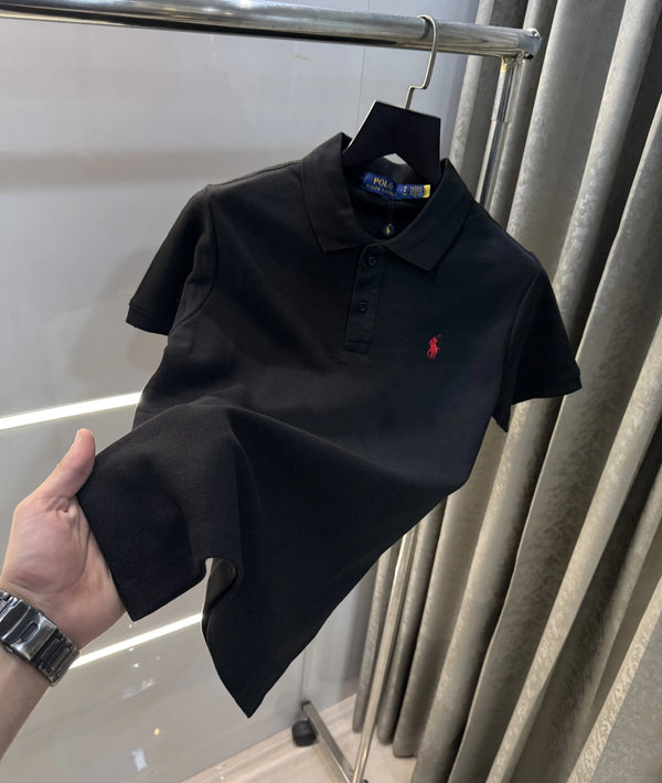 Ralph Lauren Black Embroidery Logo Knitted Polo T-shirt