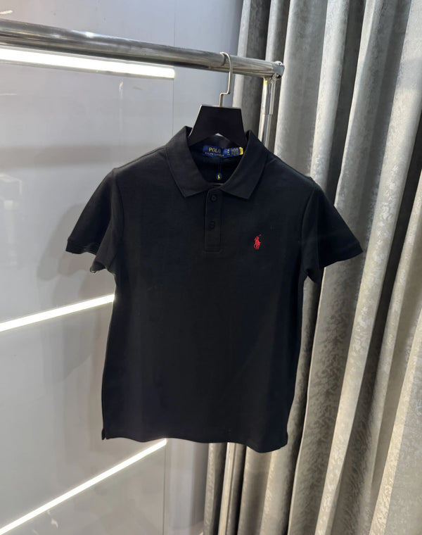 Ralph Lauren Black Embroidery Logo Knitted Polo T-shirt