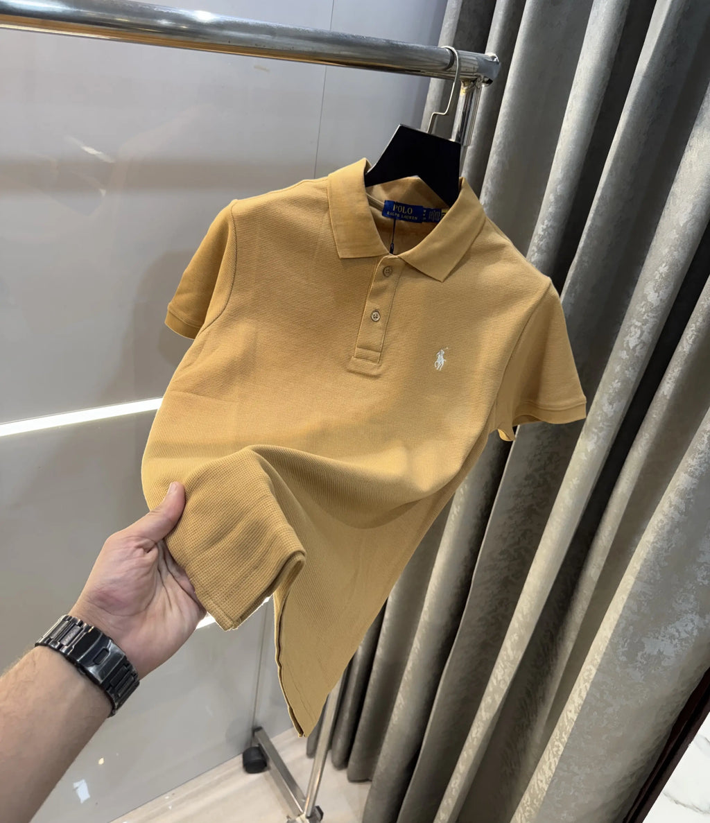 Ralph Lauren Beige Embroidery Logo Knitted Polo T-shirt