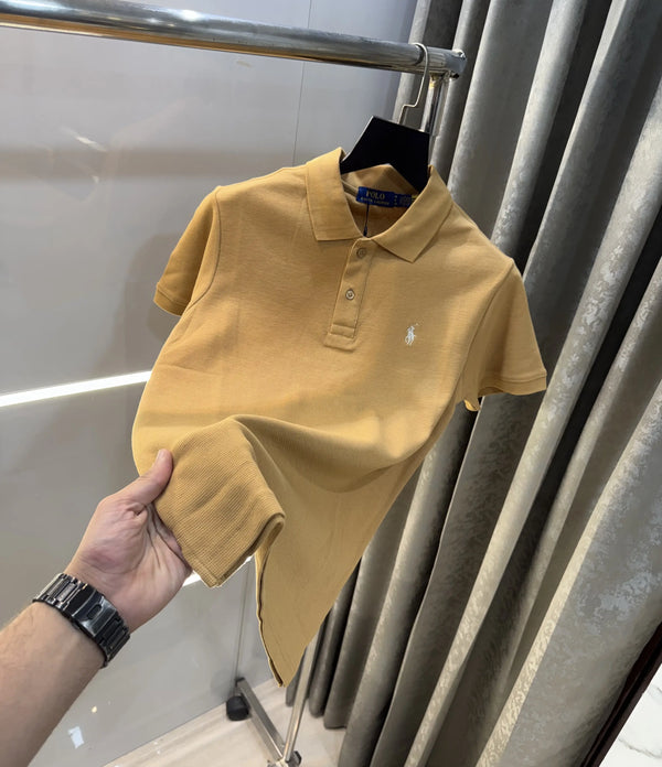 Ralph Lauren Beige Embroidery Logo Knitted Polo T-shirt