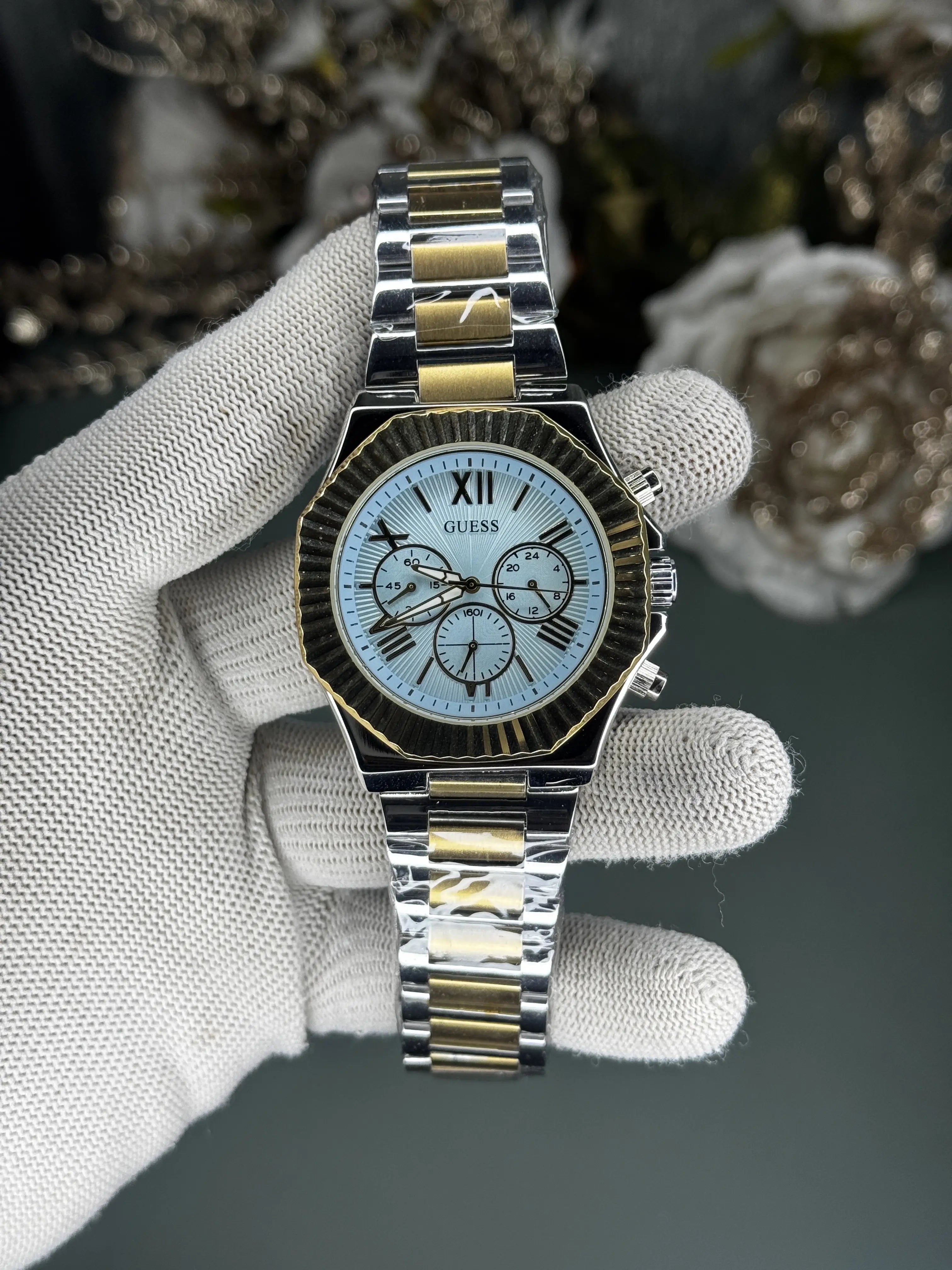 Gues s Equity Dual Tone Tiffany Blue Premium Chronograph Watch Main image