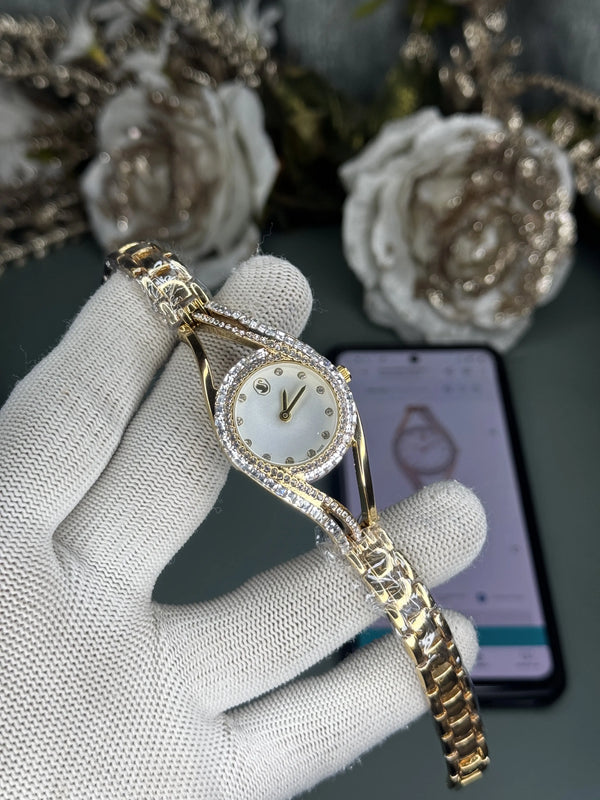 Swarovsk i Hyperbola Bangle Gold White Premium Ladies Watch