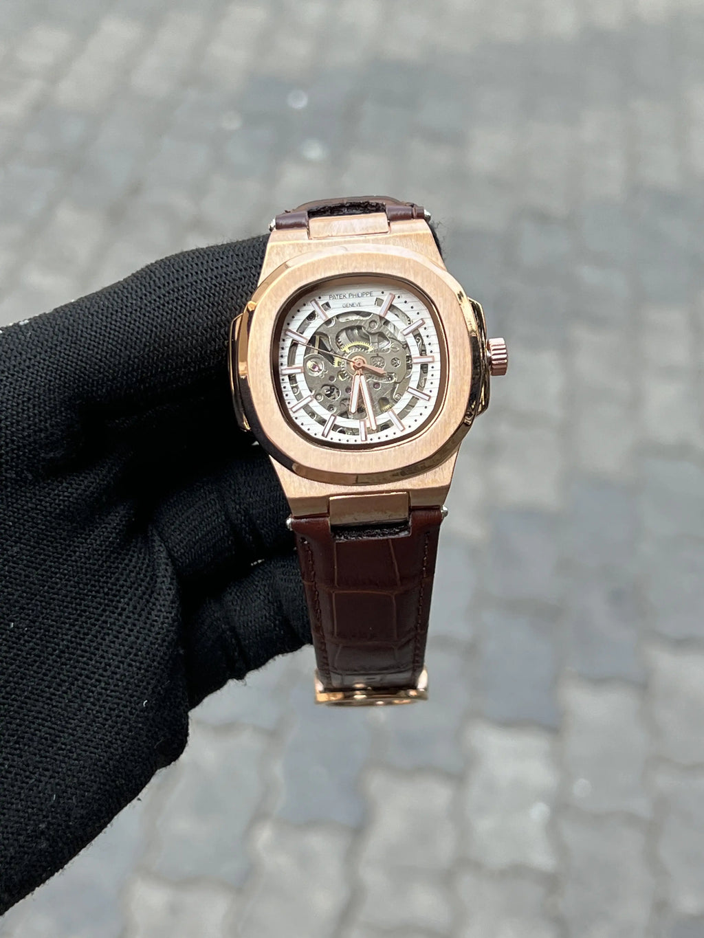 Pate_k Phillipe Leather Belt Automatic Brown Gold White