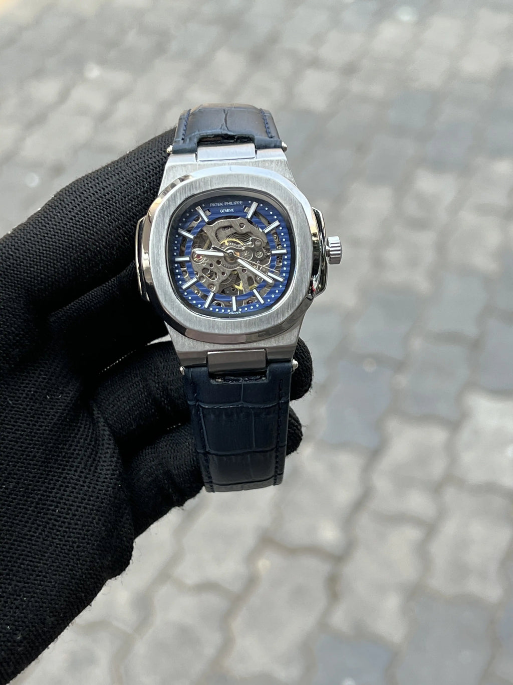 Pate_k Phillipe Automatic Leather Blue Silver
