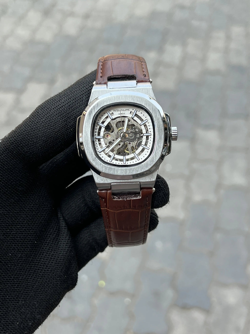 Pate_k Phillipe Automatic Leather Brown Silver
