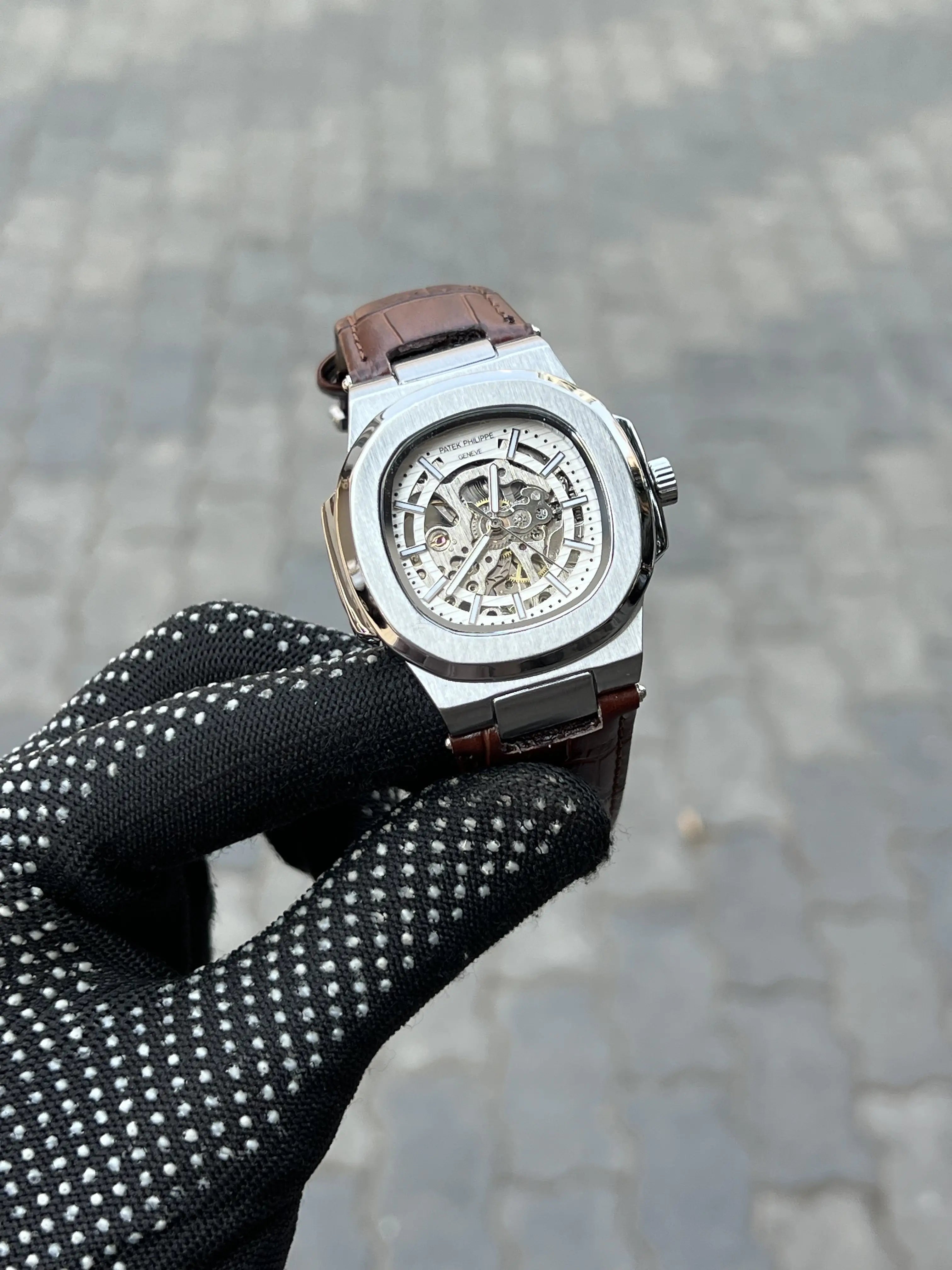 Pate_k Phillipe Automatic Leather Brown Silver