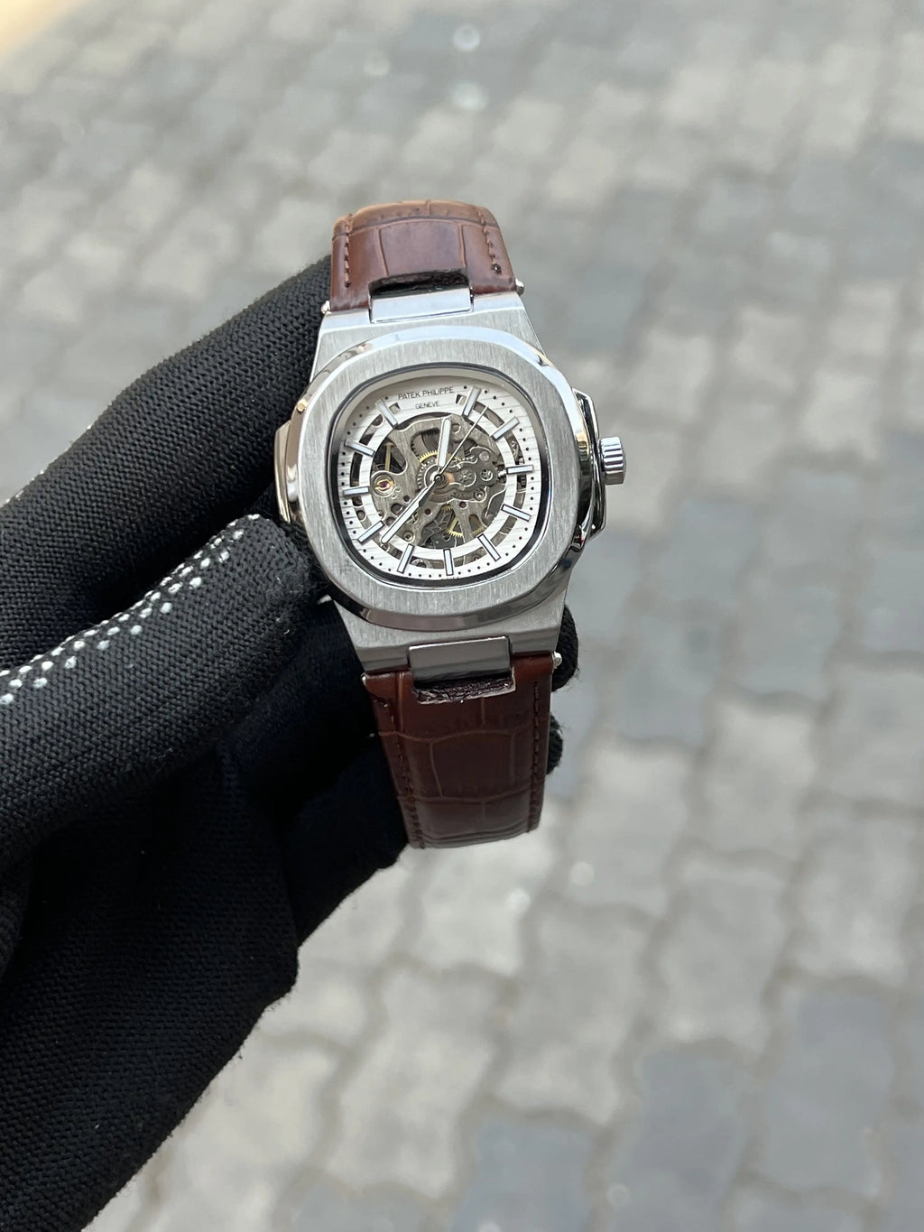 Pate_k Phillipe Automatic Leather Brown Silver