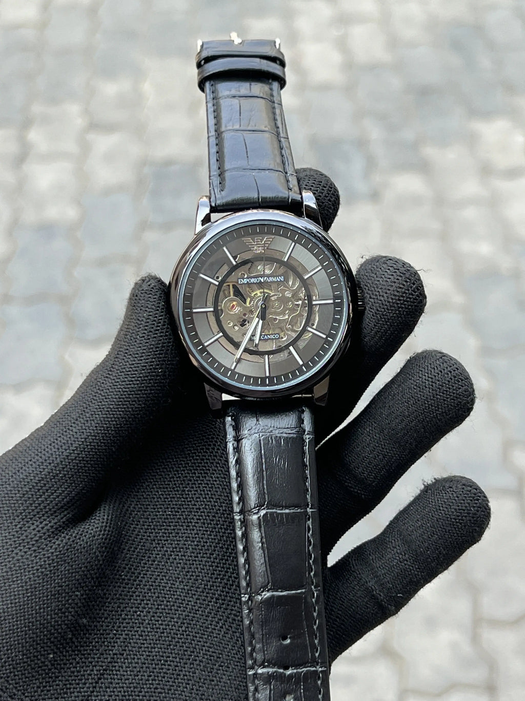 Armani Leather Automatic Black