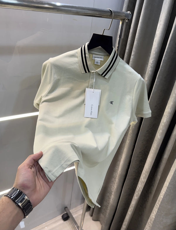 Calvin  Klein Cream Embroidery Logo Premium Polo T-Shirt