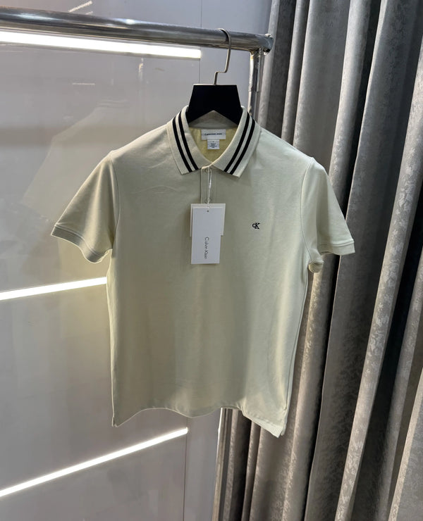 Calvin  Klein Cream Embroidery Logo Premium Polo T-Shirt