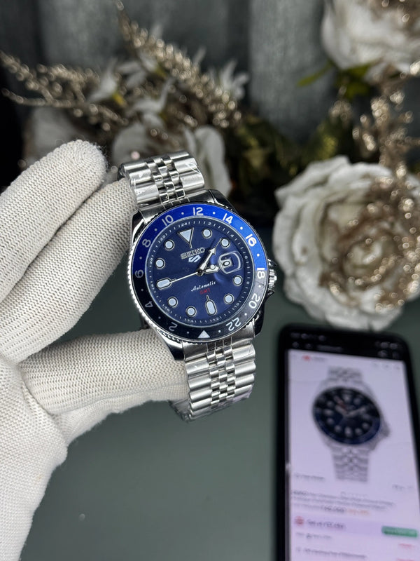 Seik o Sports Gmt Silver Blue Premium Watch