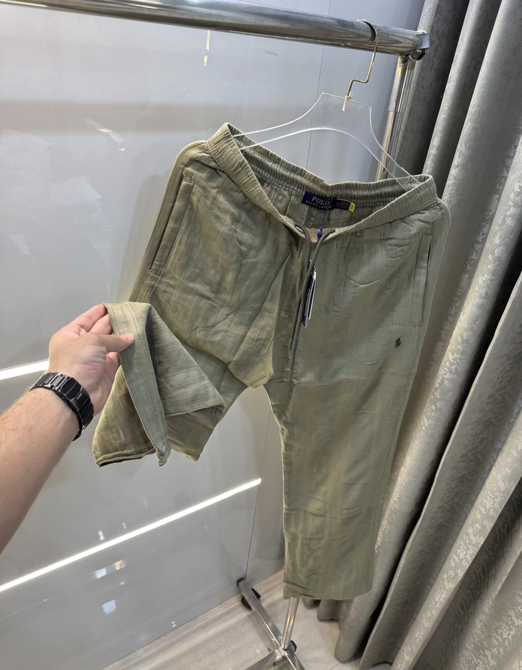Ralph Lauren Olive Premium Linen Trouser