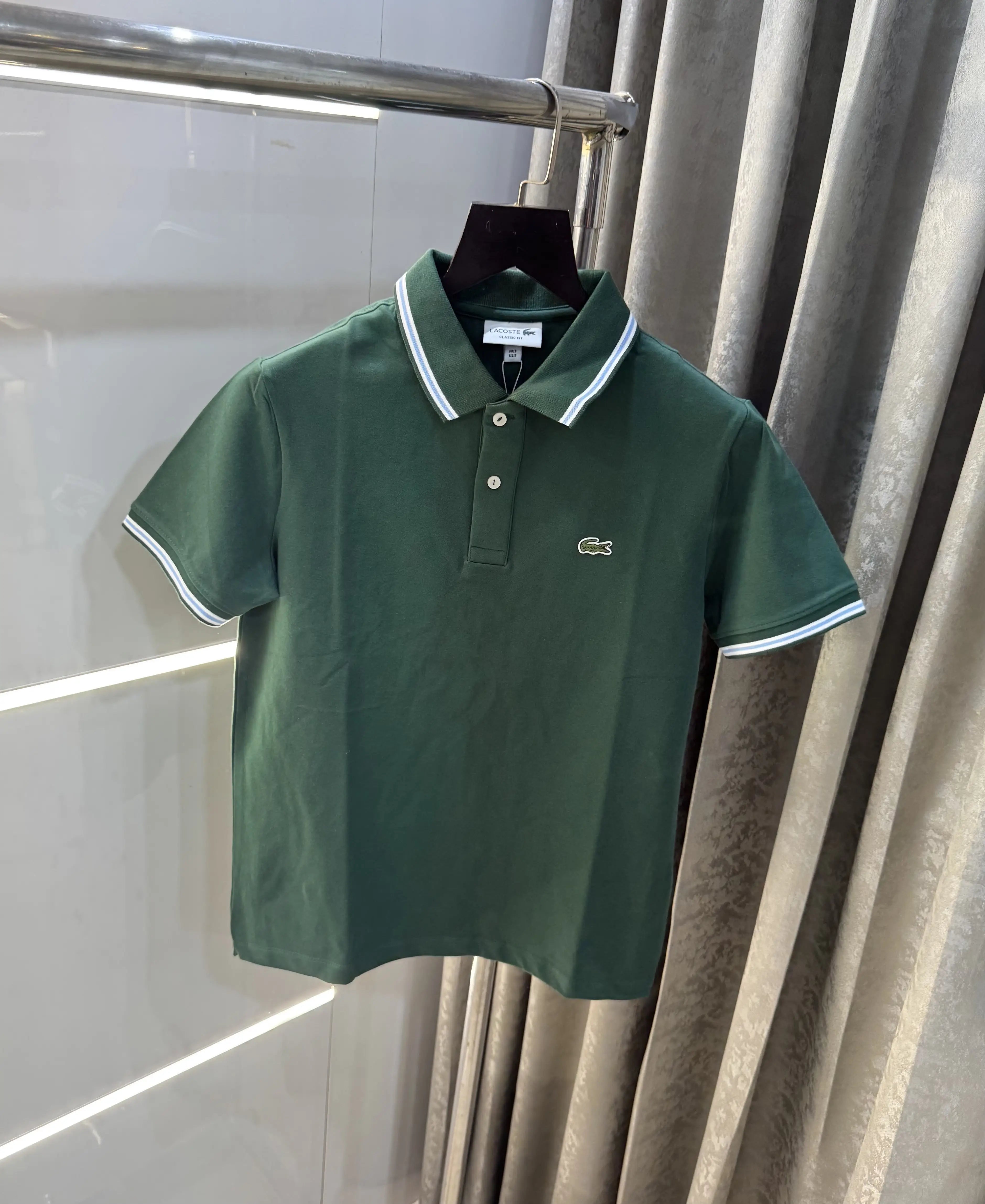 Lacost e Green Embroidery Logo Premium Polo T-Shirt