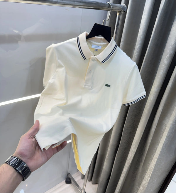 Lacost e Cream Embroidery Logo Premium Polo T-Shirt