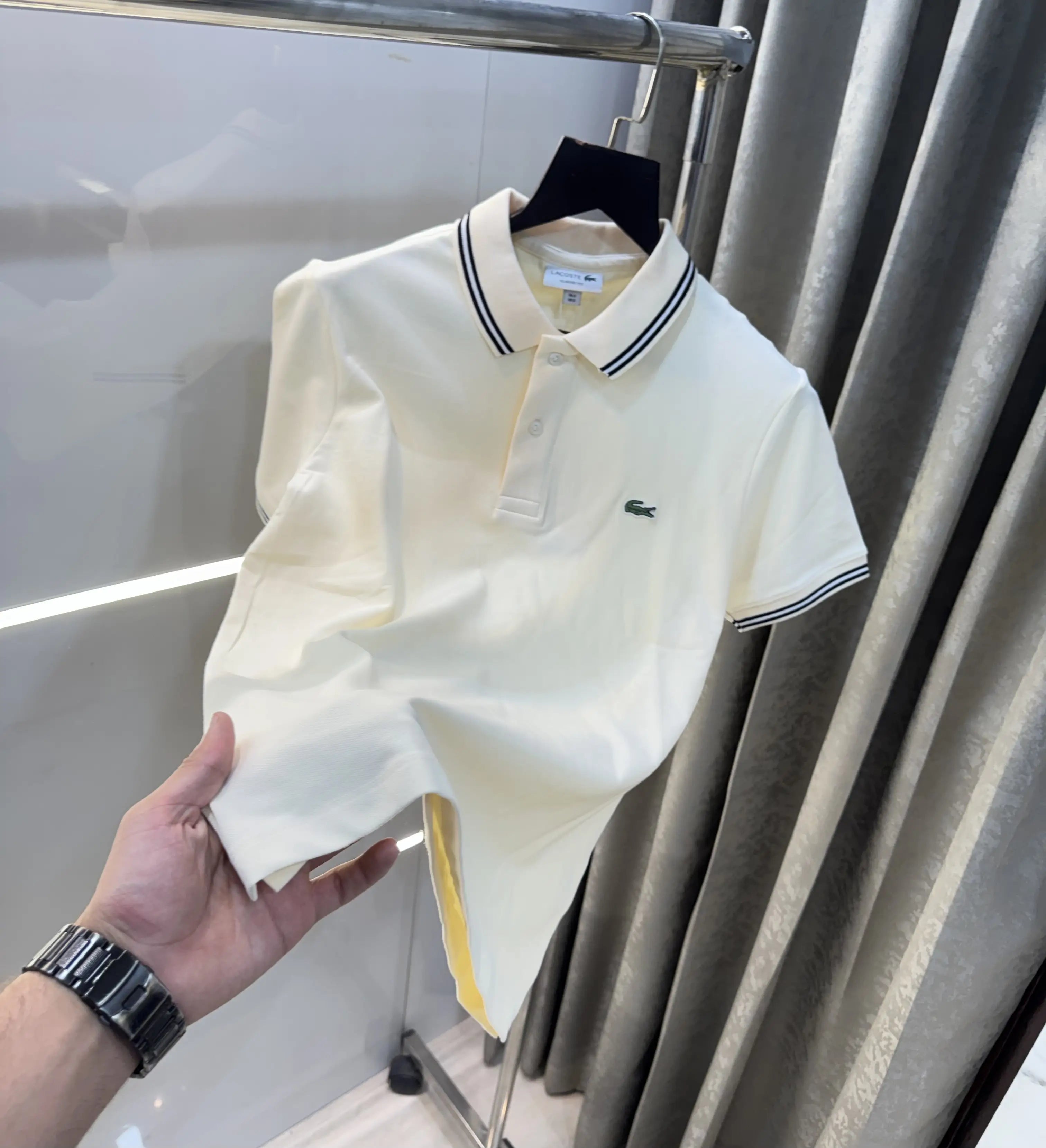 Lacost e Cream Embroidery Logo Premium Polo T-Shirt