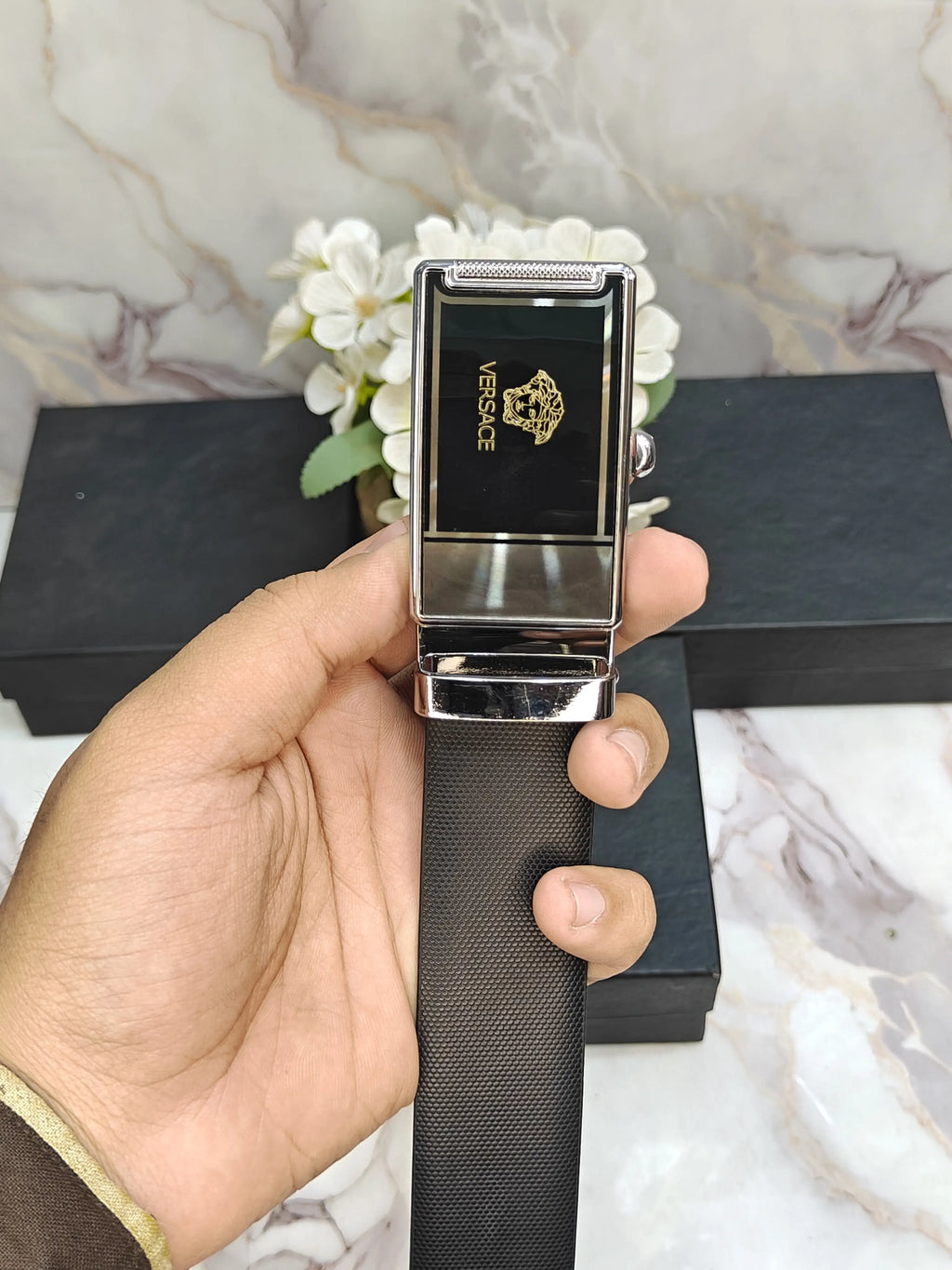 VERSACE IMP PREMIUM QUALITY AUTOLOCK REVERSIBLE BELT WITH OG BOX