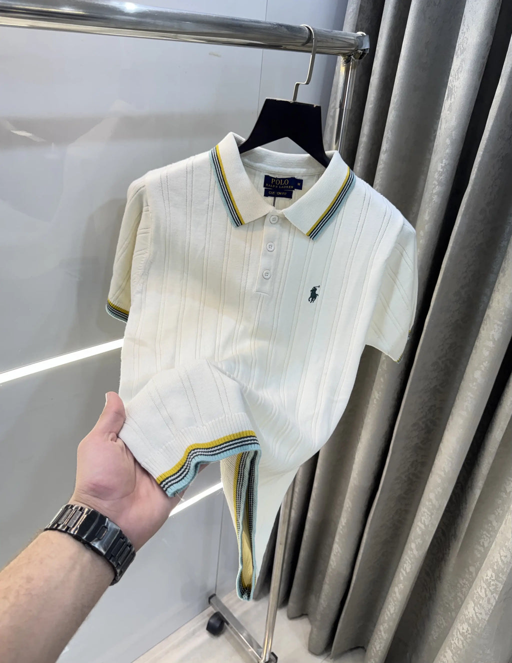 Ralph  Lauren Cream Premium Knitted Polo T-Shirt