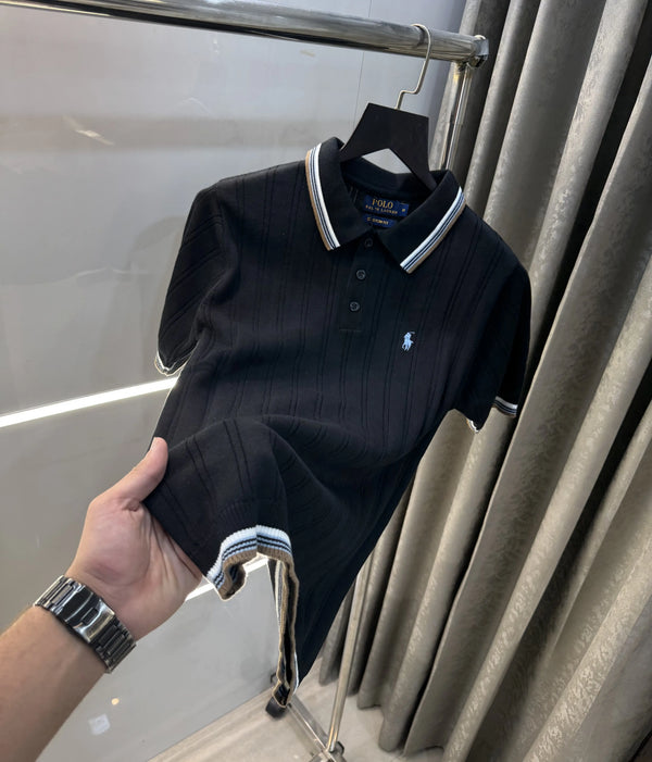 Ralph  Lauren Black Premium Knitted Polo T-Shirt