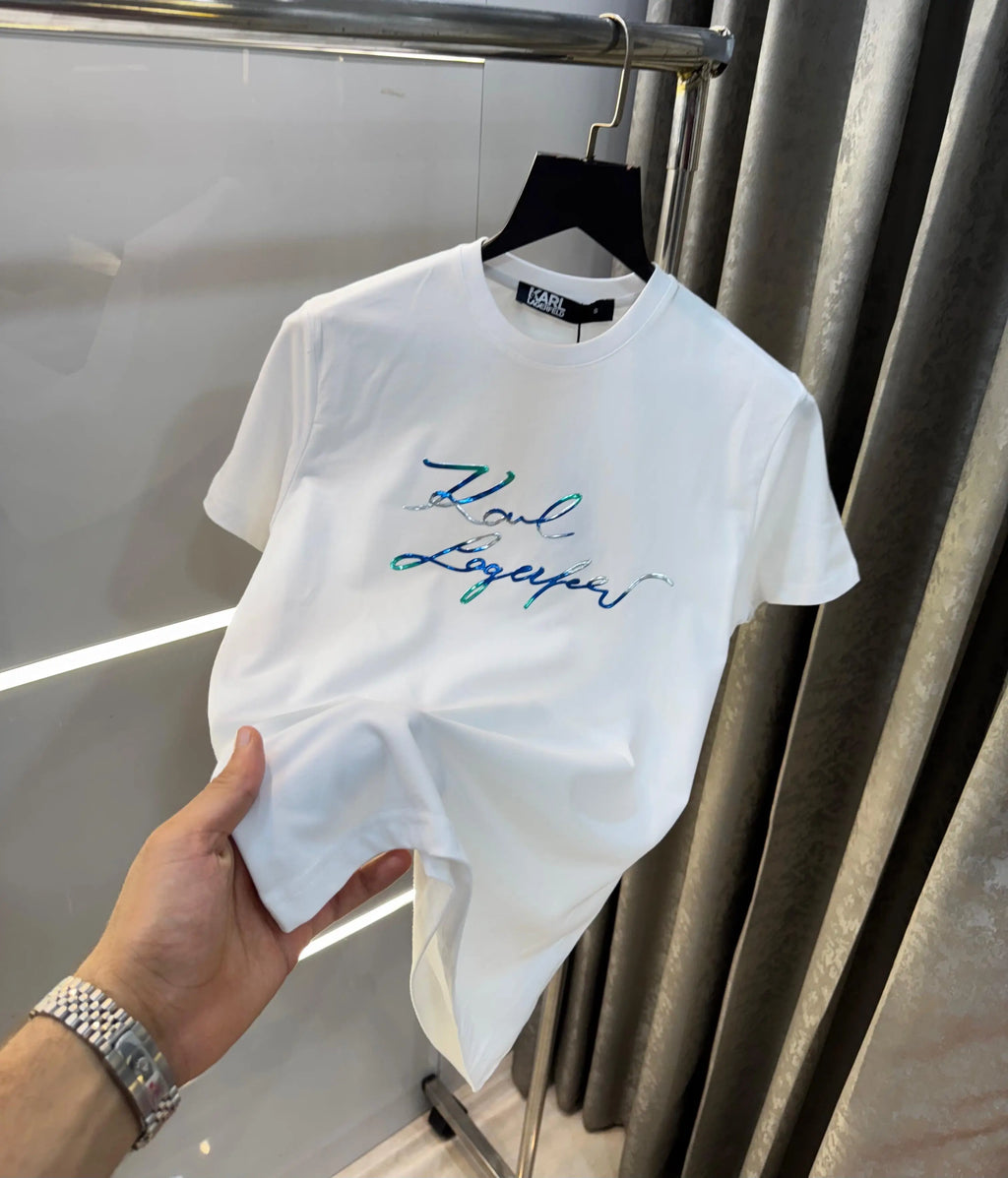 Karl Lagerfeld White Logo Print Imported T-Shirt