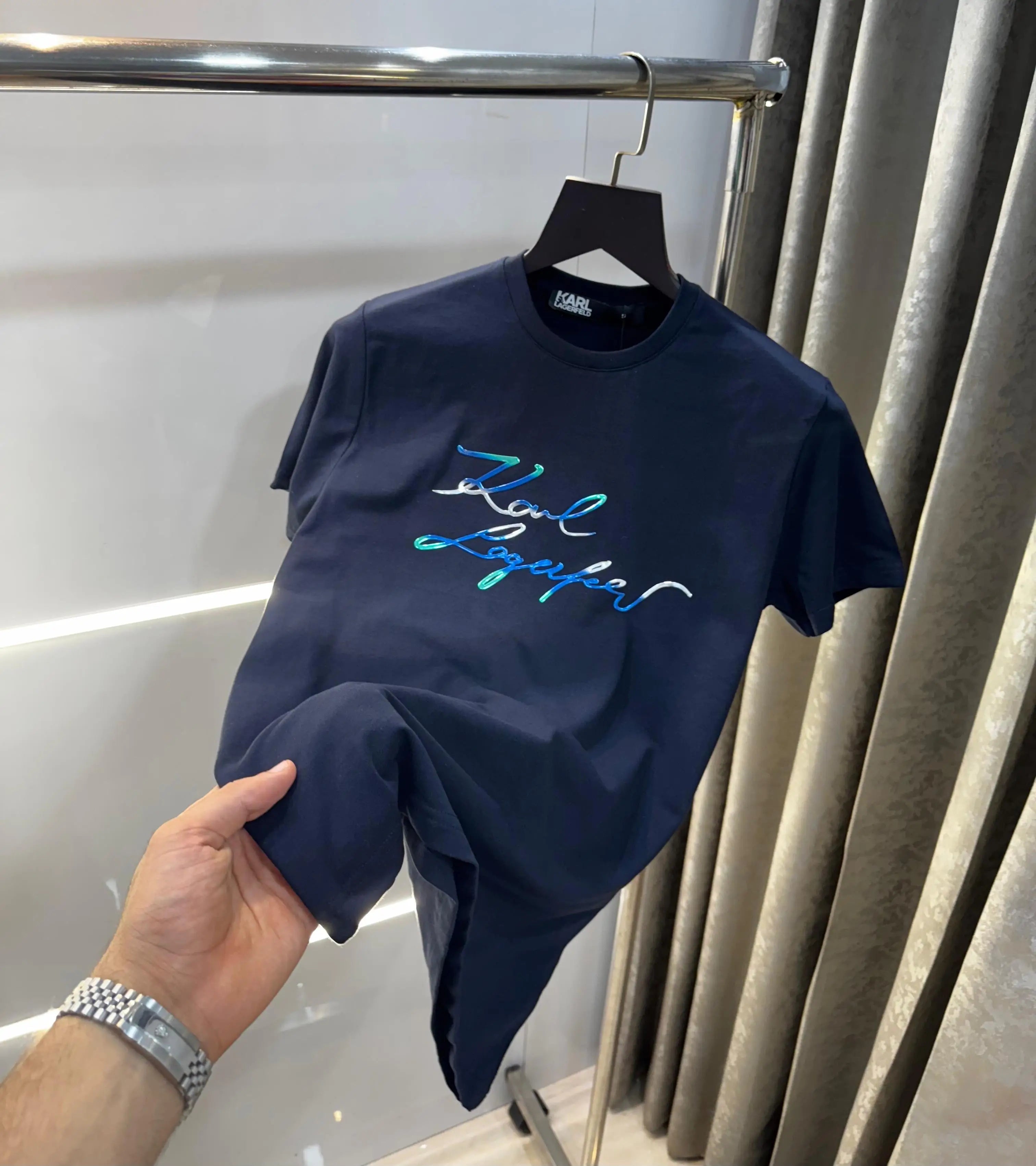 Karl Lagerfeld Navy Blue Logo Print Imported T-Shirt Main image