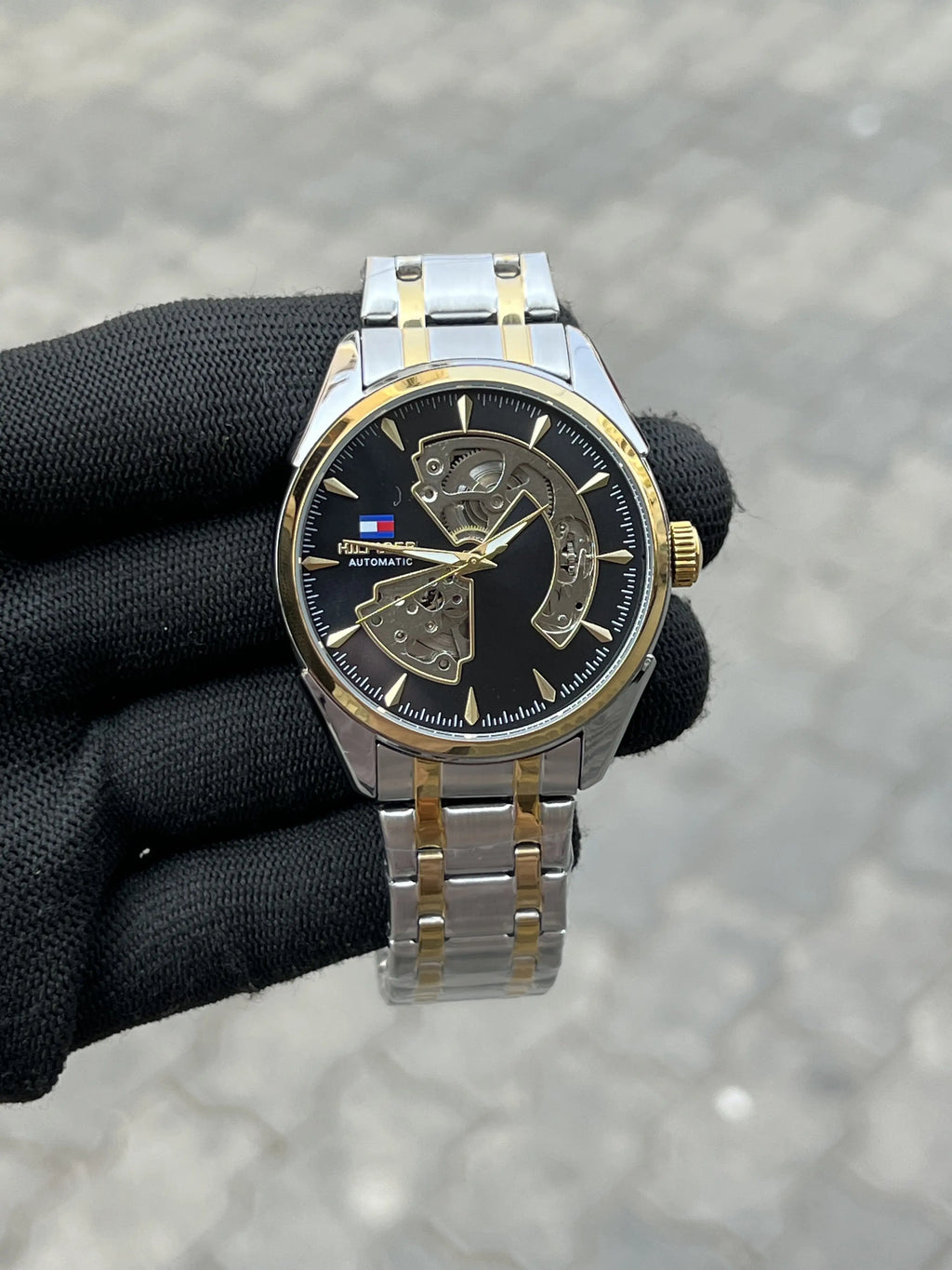 Tomm_y Hilfiger Chain Automatic Two Tone Black