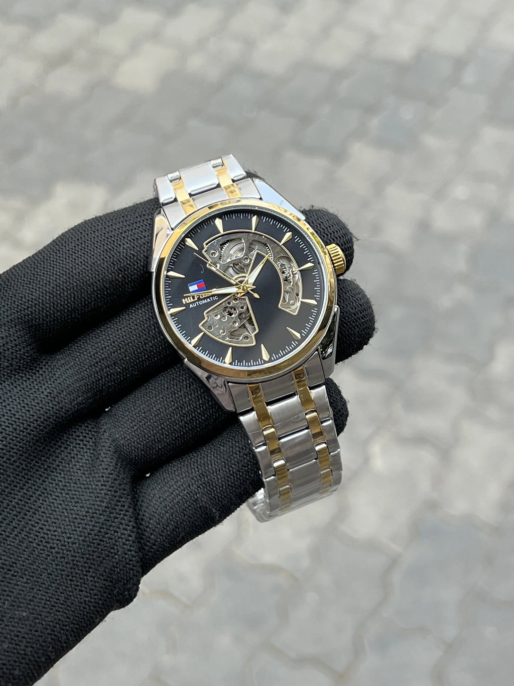 Tomm_y Hilfiger Chain Automatic Two Tone Black