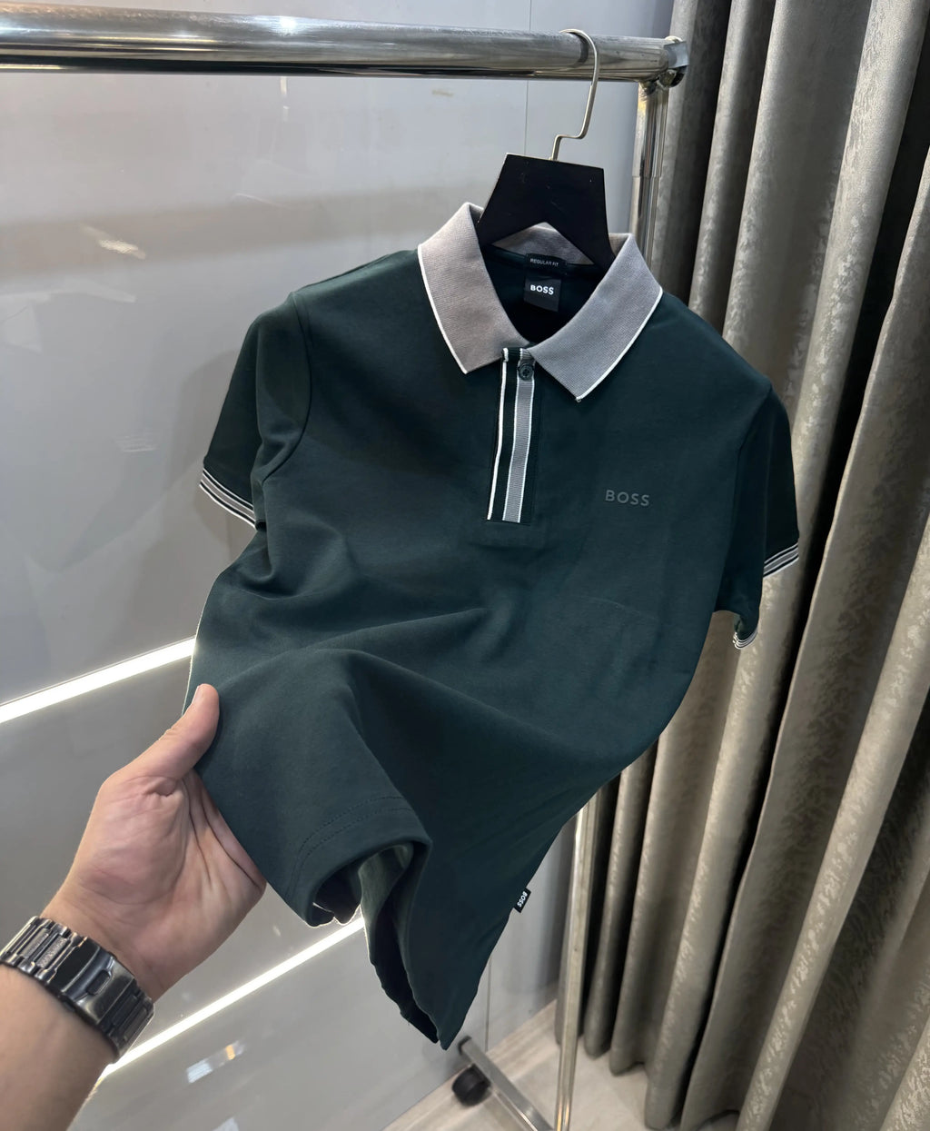 Hugo Boss Bottle Green Logo Work Premium Polo T-Shirt