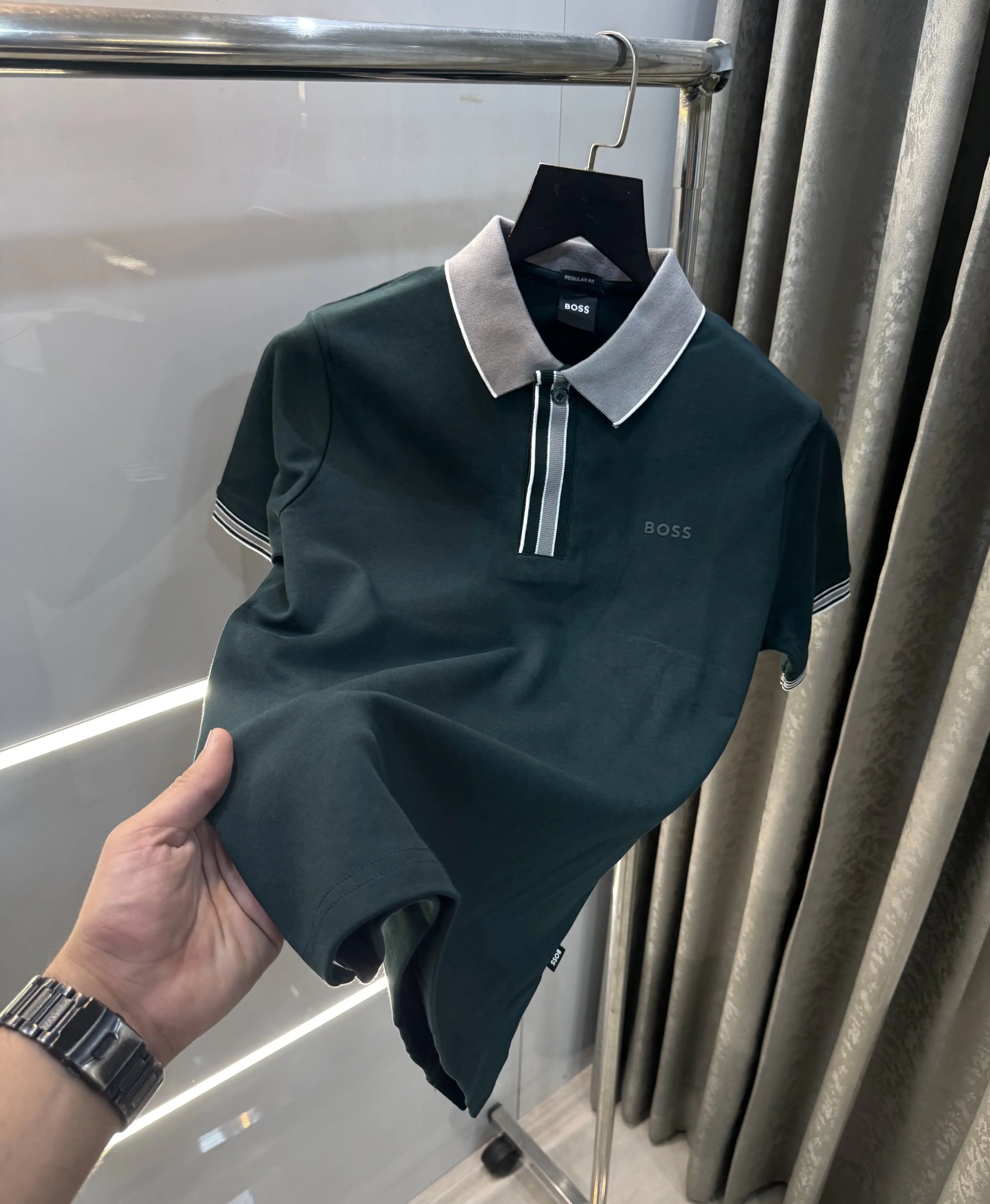 Hugo Boss Bottle Green Logo Work Premium Polo T-Shirt