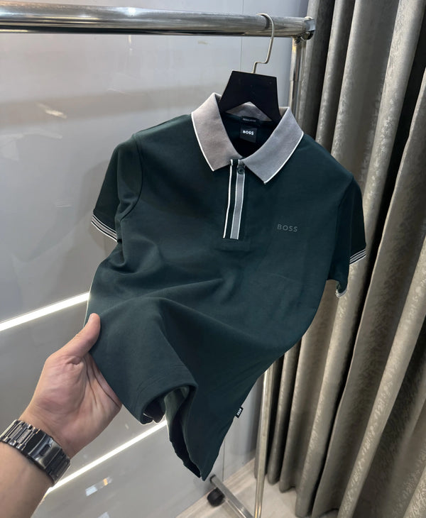 Hugo Boss Bottle Green Logo Work Premium Polo T-Shirt