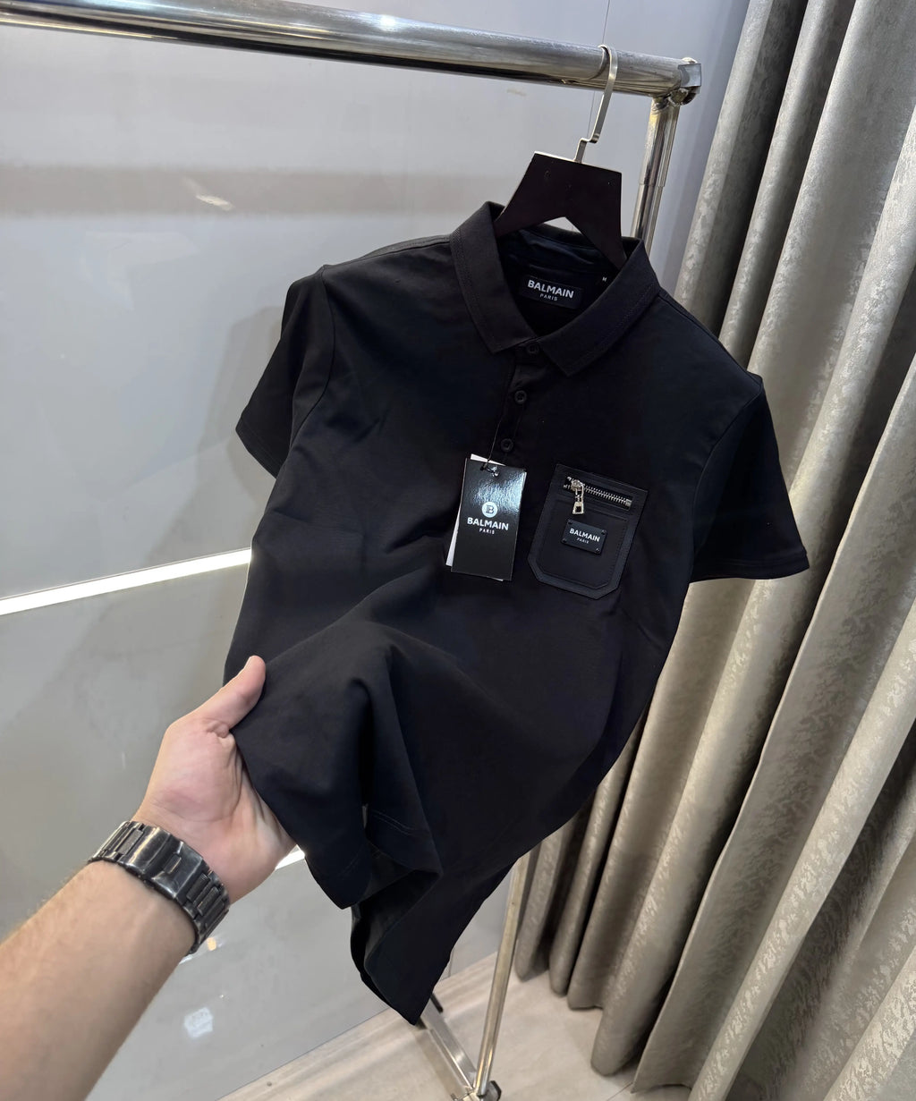 Balmai n Paris (B) Black Logo Work Imported Polo T-Shirt