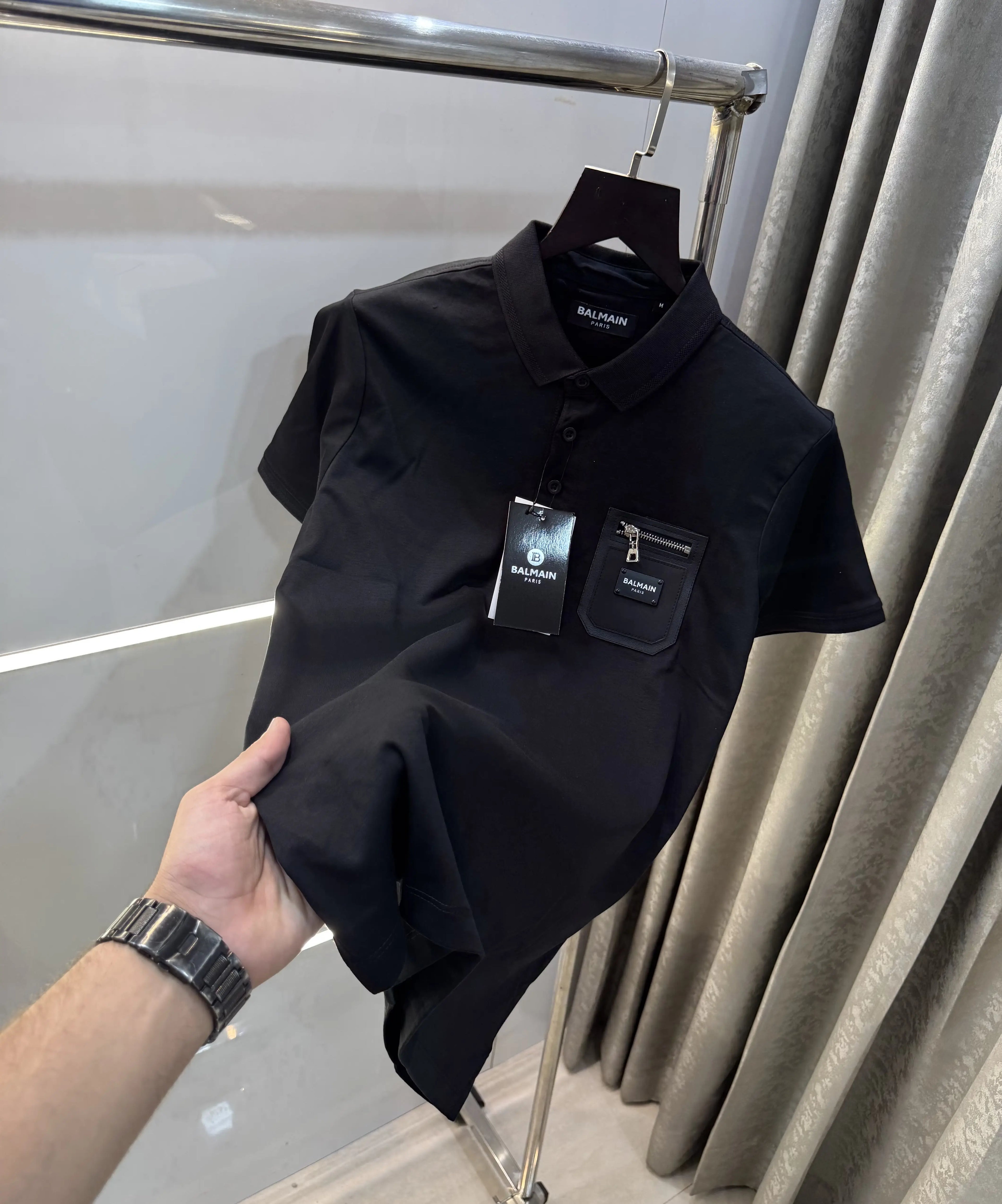Balmai n Paris (B) Black Logo Work Imported Polo T-Shirt