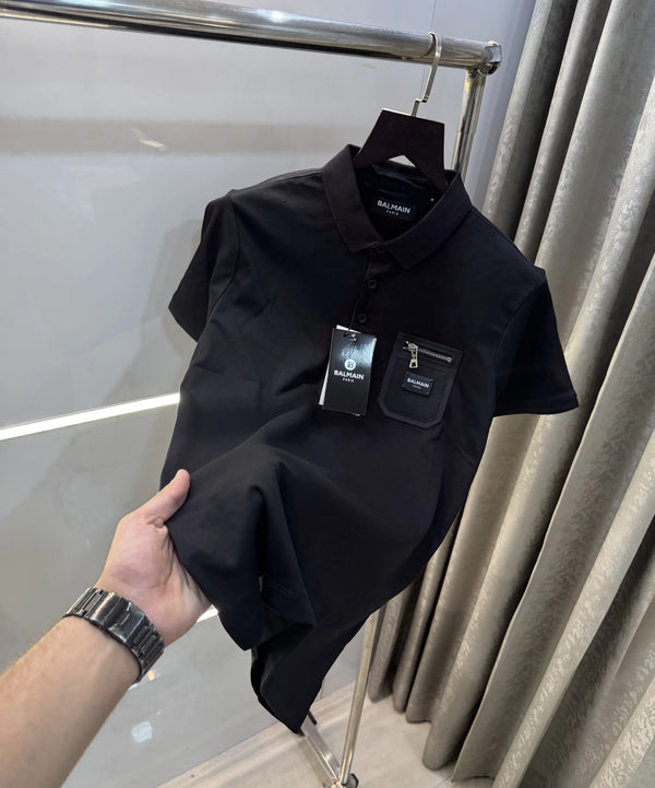 Balmai n Paris (B) Black Logo Work Imported Polo T-Shirt