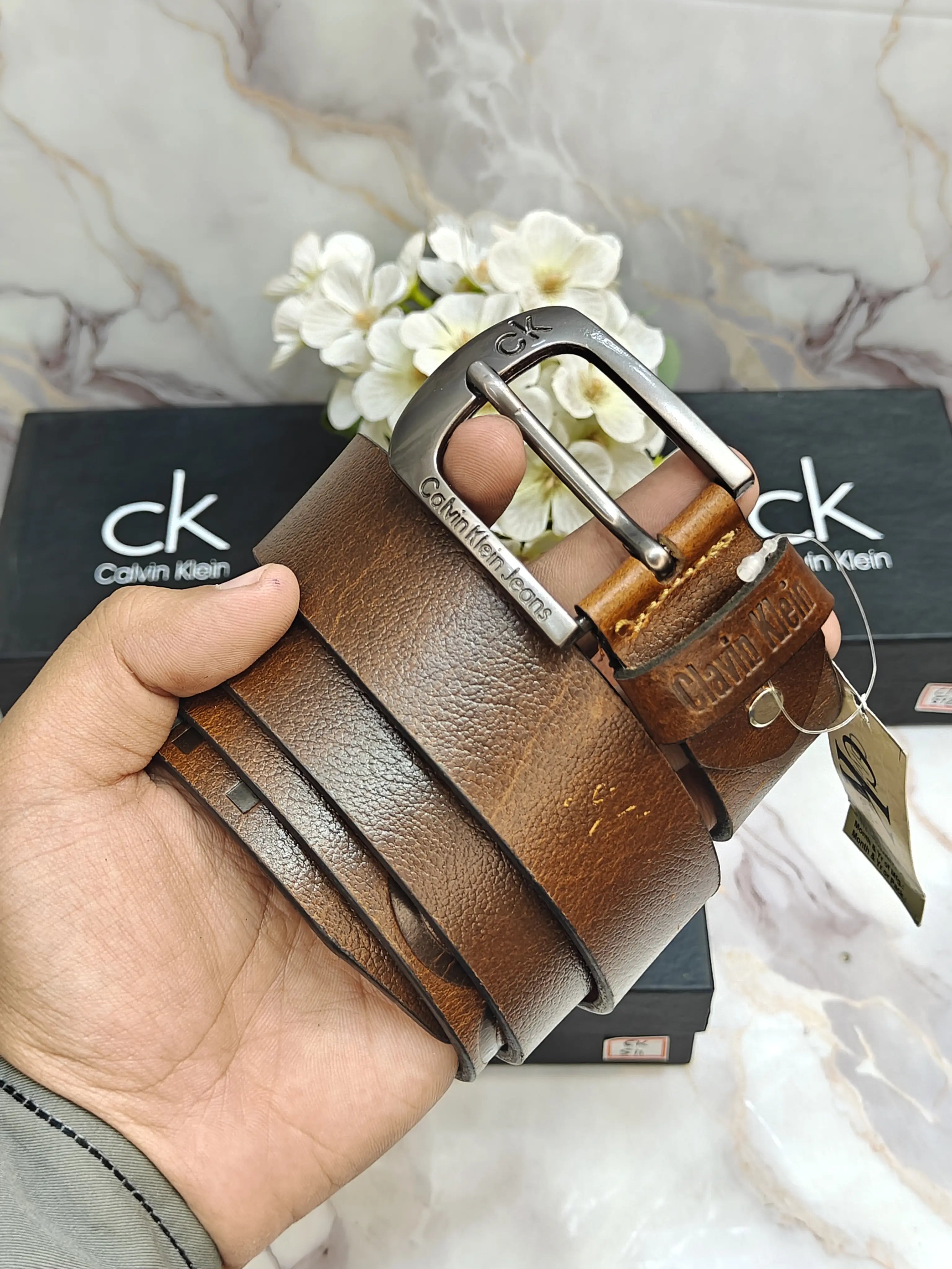 CK CALVIN KLEIN PREMIUM QUALITY IMP 💯 LEATHER BELT WITH OG BOX