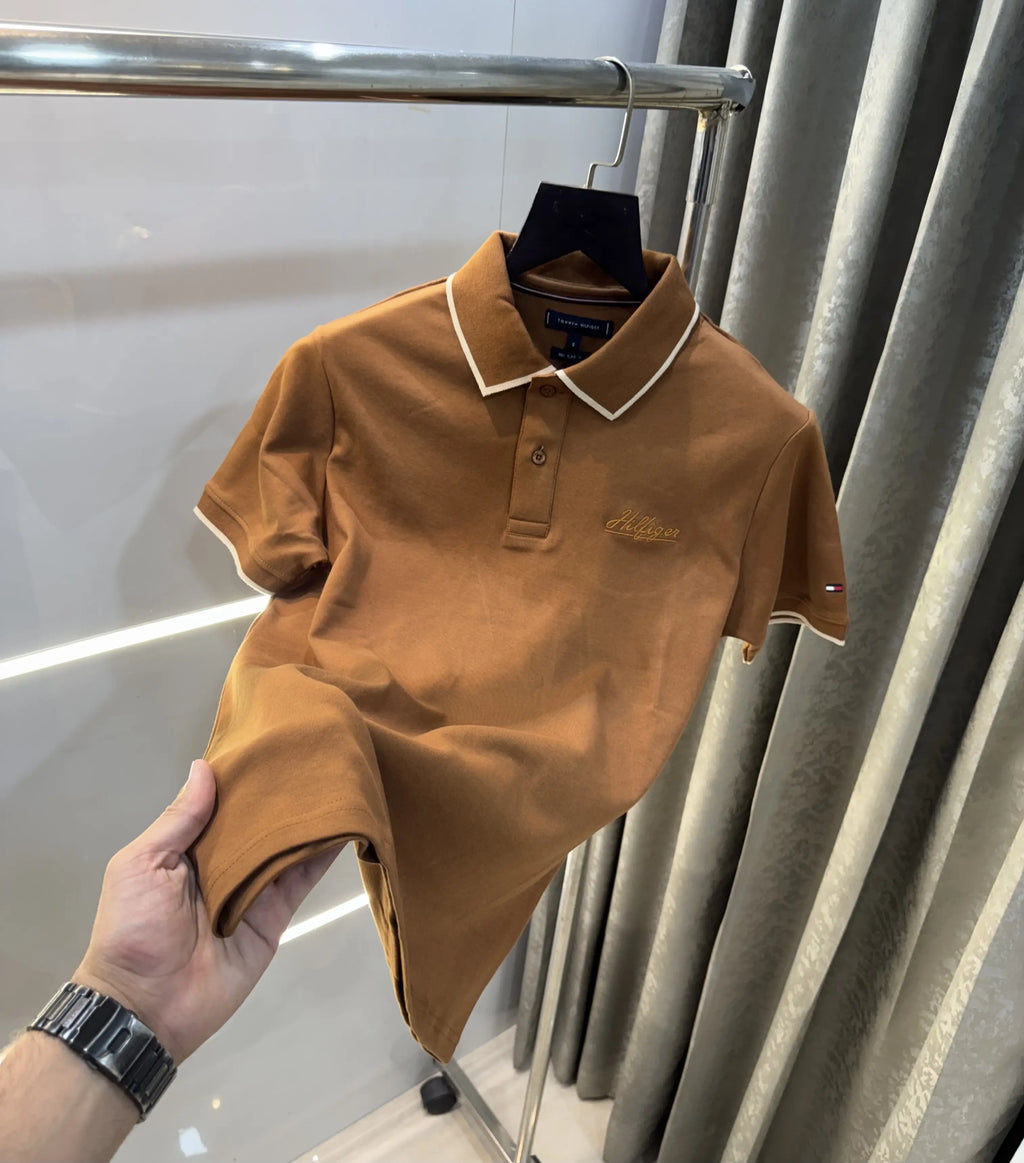 Tomm y Hilfiger Brown Logo Work Premium Polo T-Shirt
