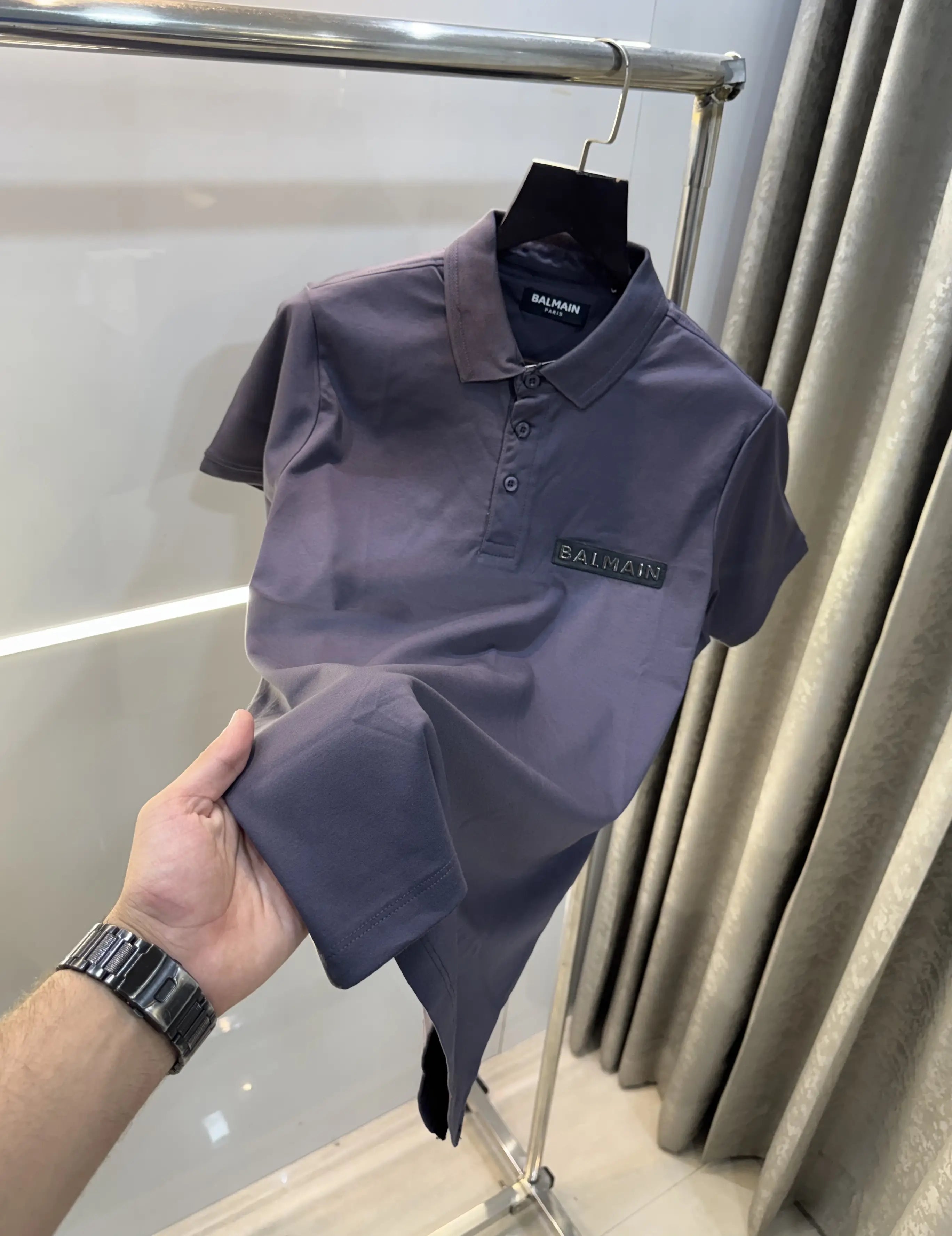 Balmai n Paris Dark Grey Logo Work Imported Polo T-Shirt
