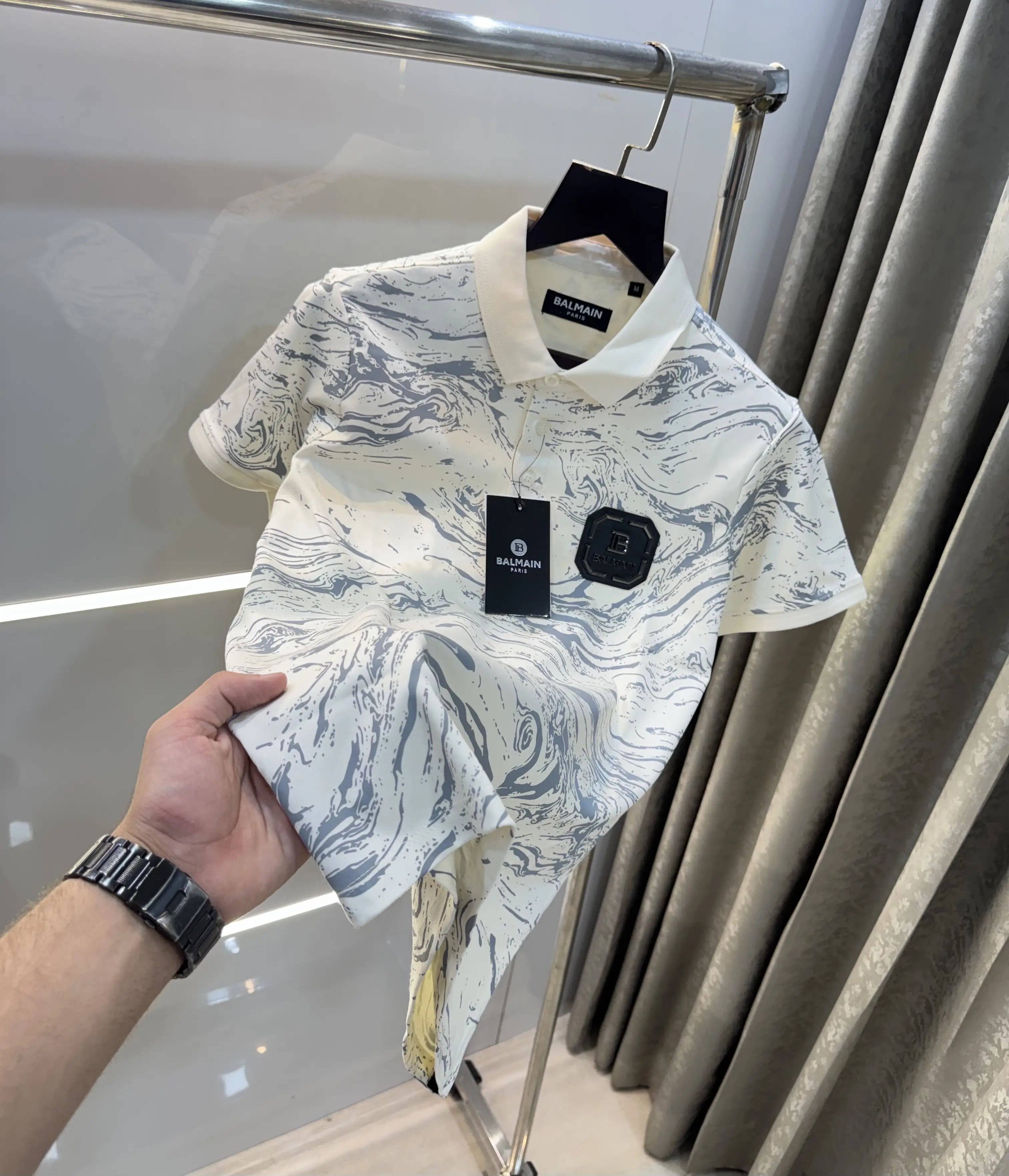 Balmai n Paris White A Logo Work Imported Polo T-Shirt