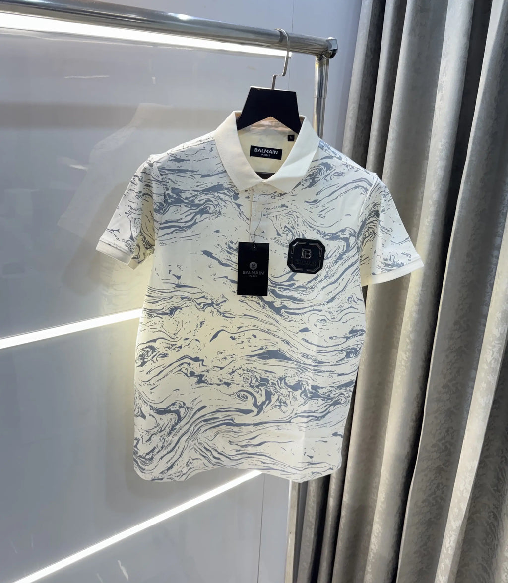 Balmai n Paris White A Logo Work Imported Polo T-Shirt