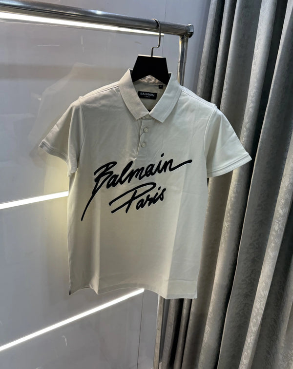 Balmai n Paris Cream Logo Work Imported Polo T-Shirt