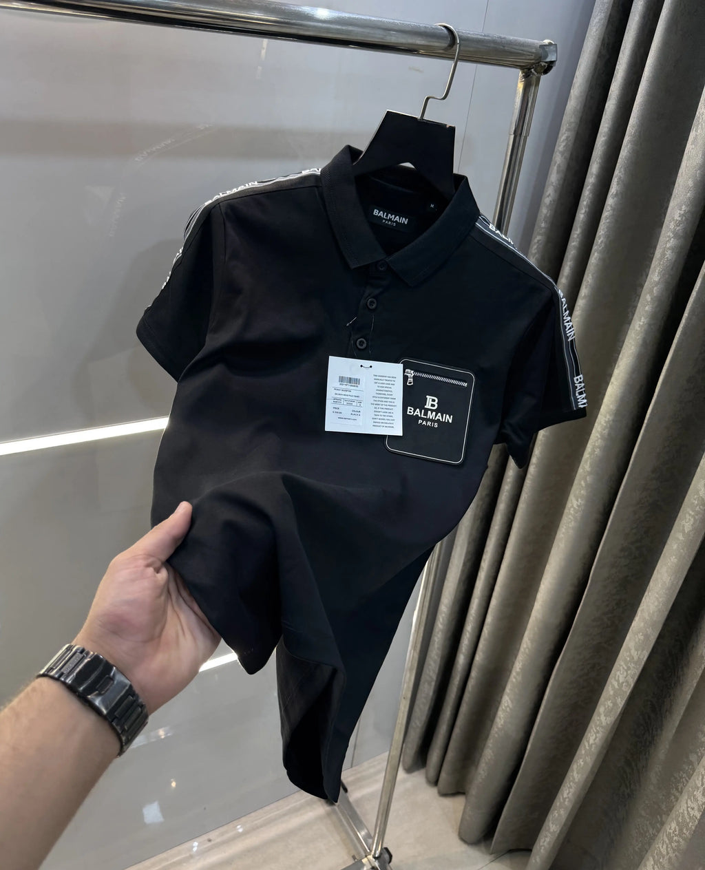 Balmai n Paris Black A Logo Work Imported Polo T-Shirt