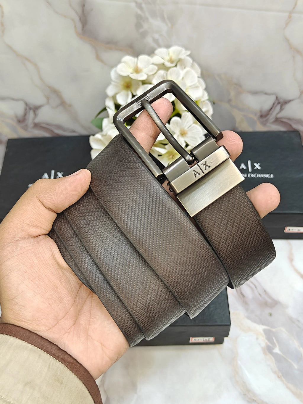 AX ARMANI EXCHANGE PREMIUM QUALITY REVERSEABLE BELT WITH OG BOX
