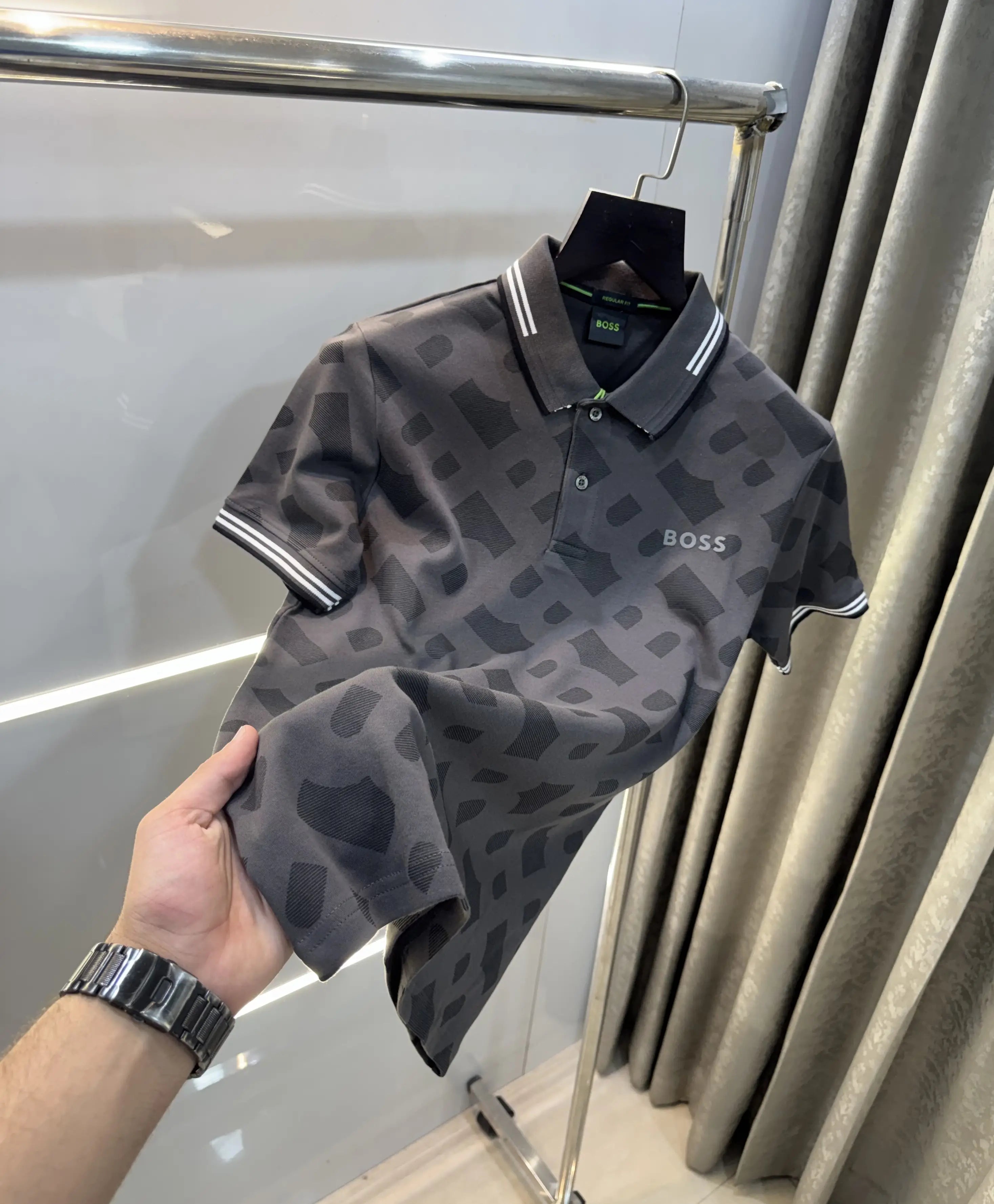 Hugo Boss Grey Premium Polo T-Shirt