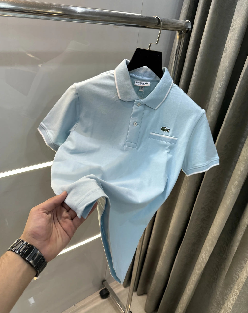 Lacost e Sky Blue Embroidery Logo Premium Polo T-Shirt