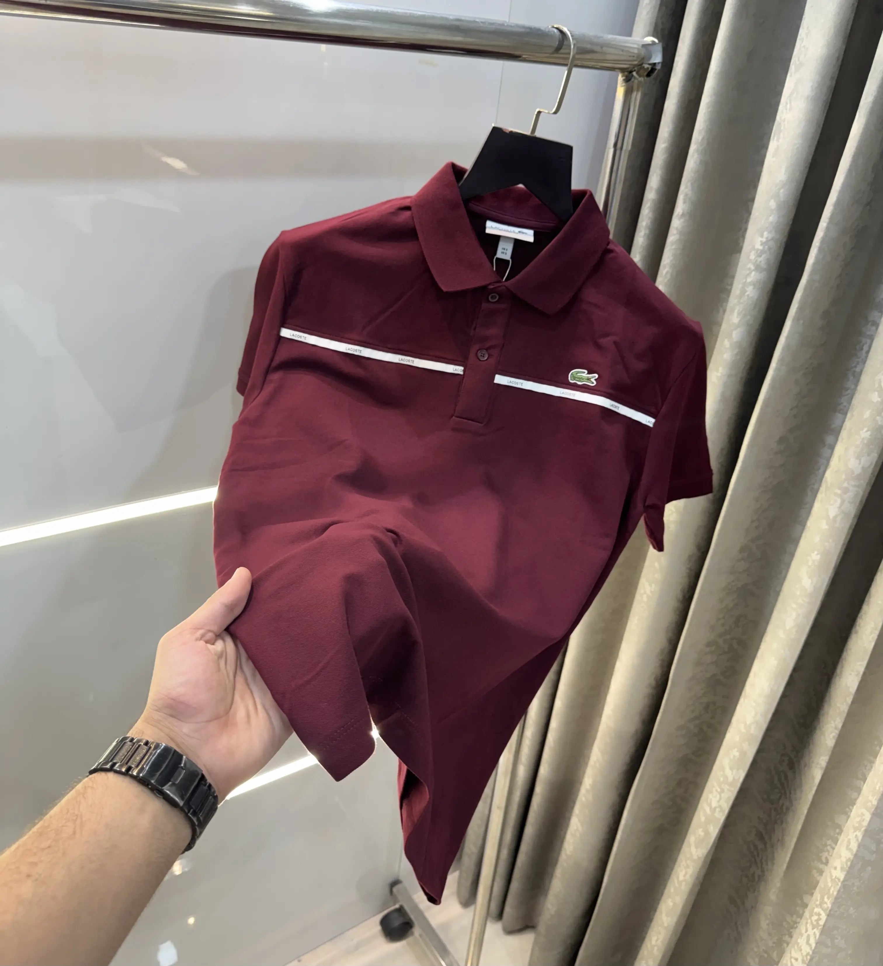 Lacost e Wine Embroidery Logo Premium Polo T-Shirt