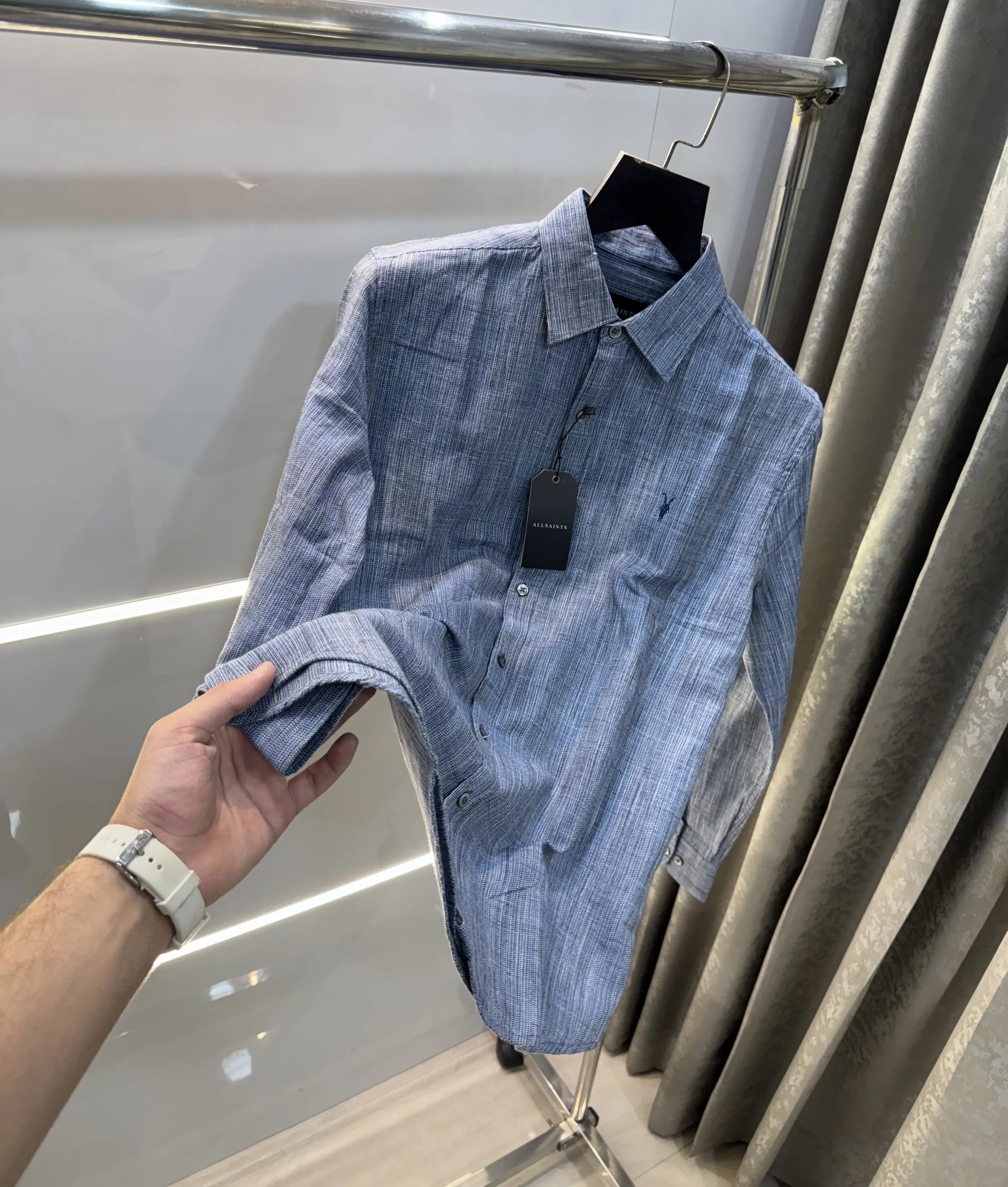 All Saints Blue Premium Linen Shirt