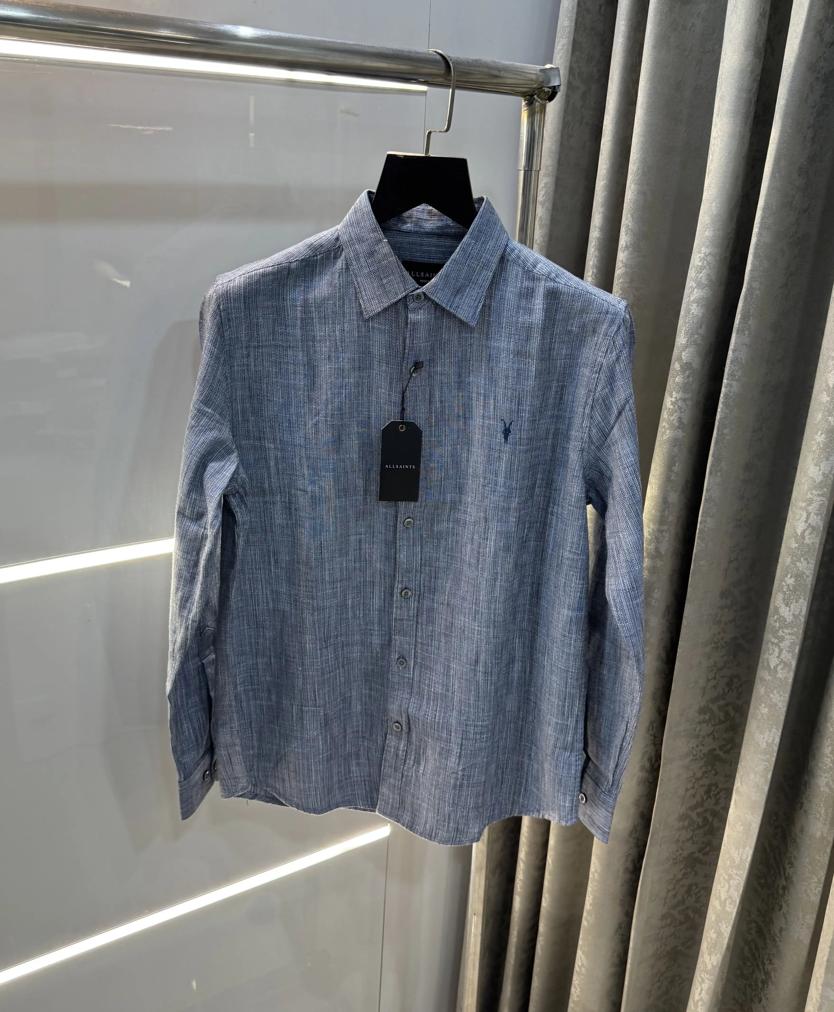 All Saints Blue Premium Linen Shirt