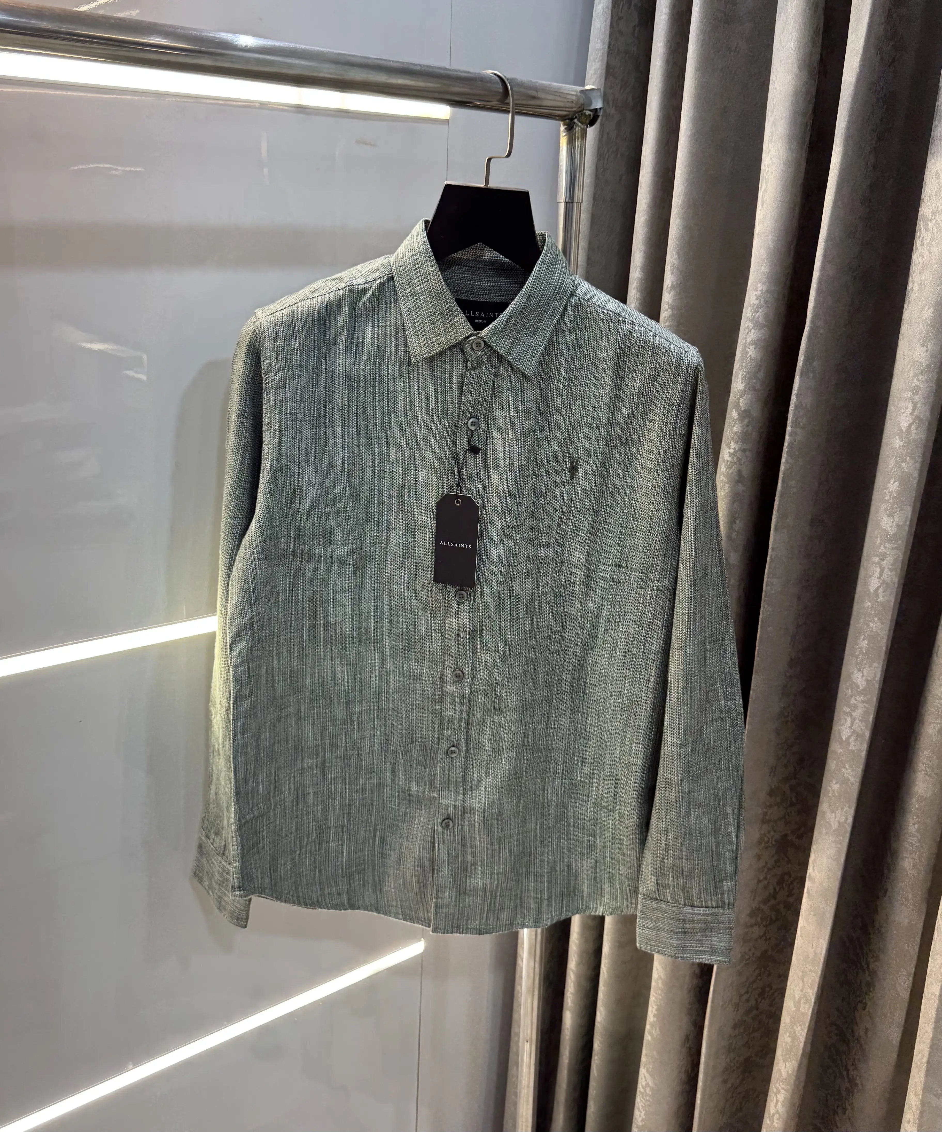 All Saints Green Premium Linen Shirt
