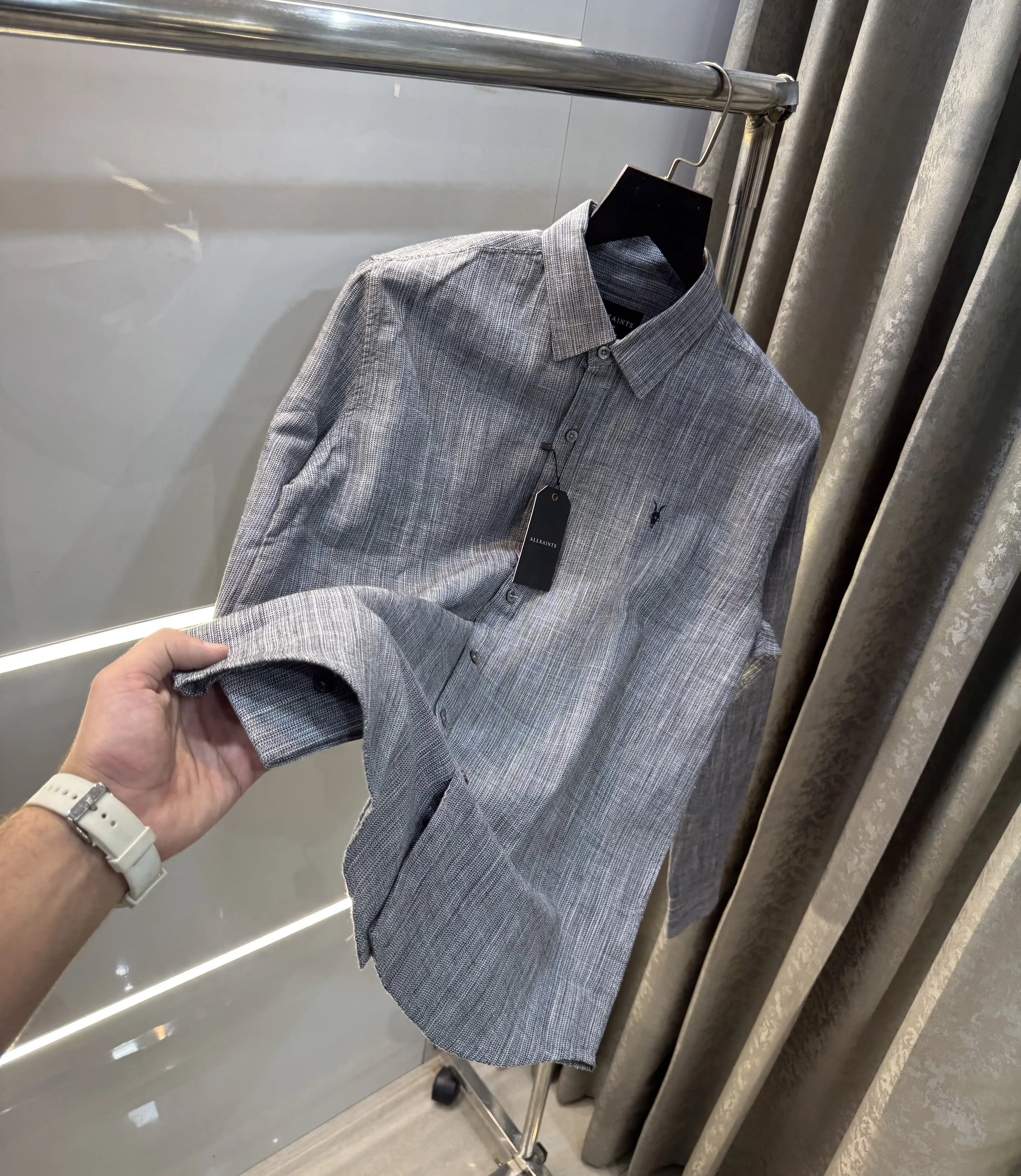 All Saints Grey Premium Linen Shirt