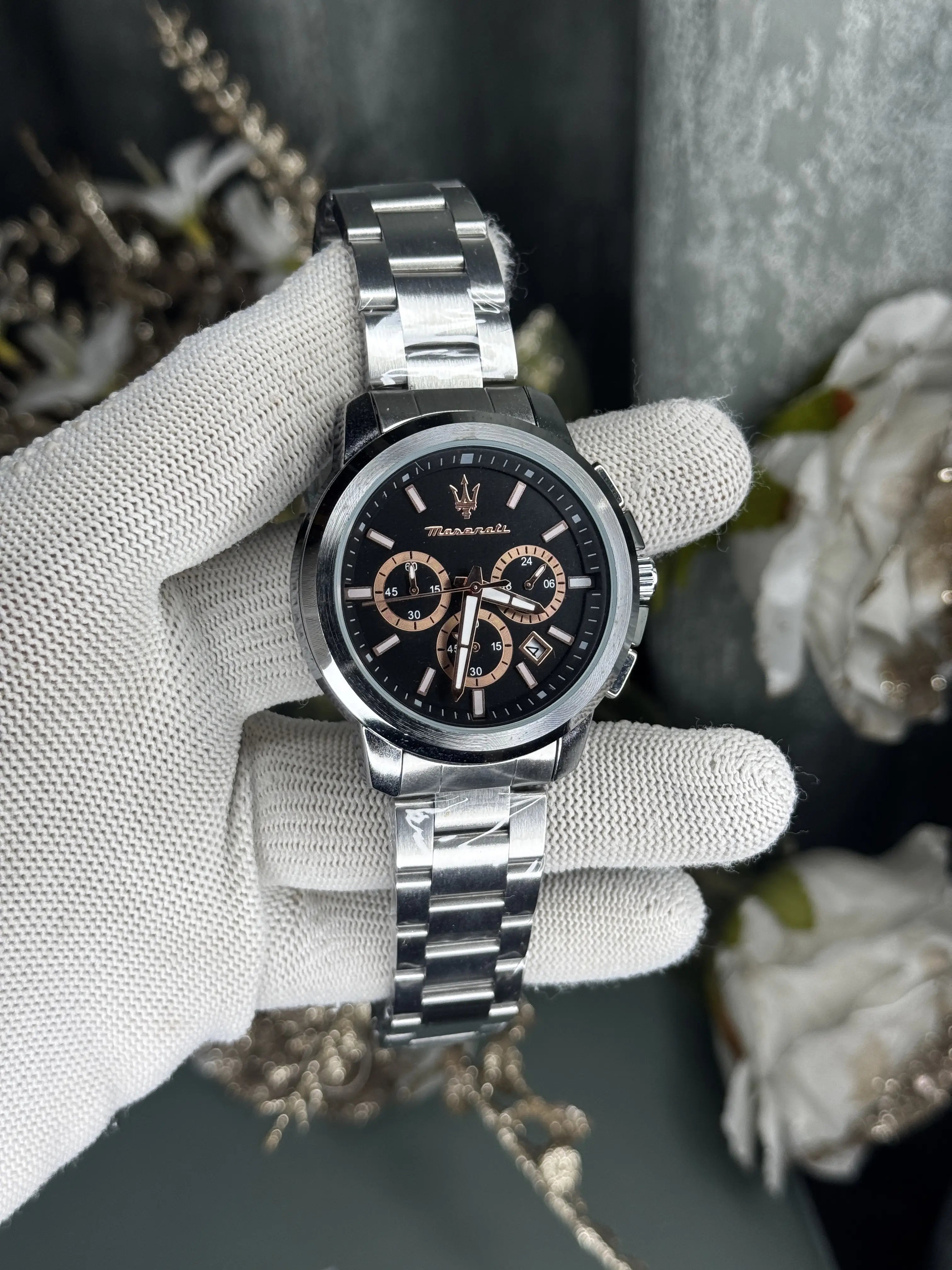 Maserati Chronograoh Silver Black Premium Watch