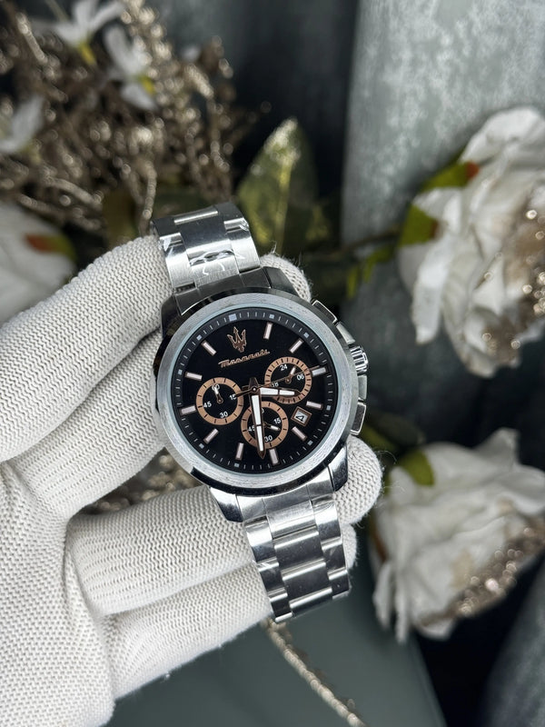 Maserati Chronograoh Silver Black Premium Watch