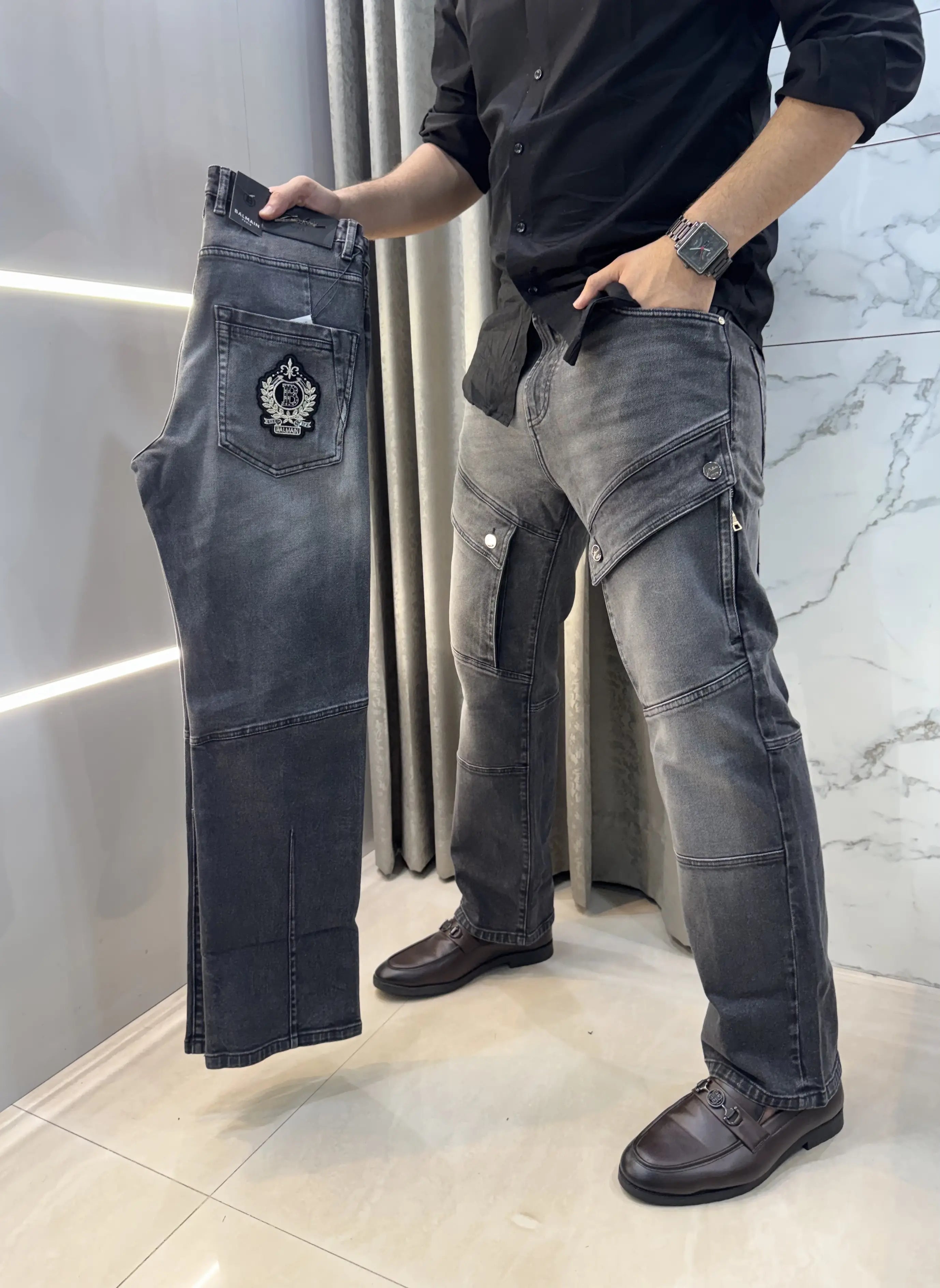 Balmain Paris Grey Imported Rider Denim Secondary image